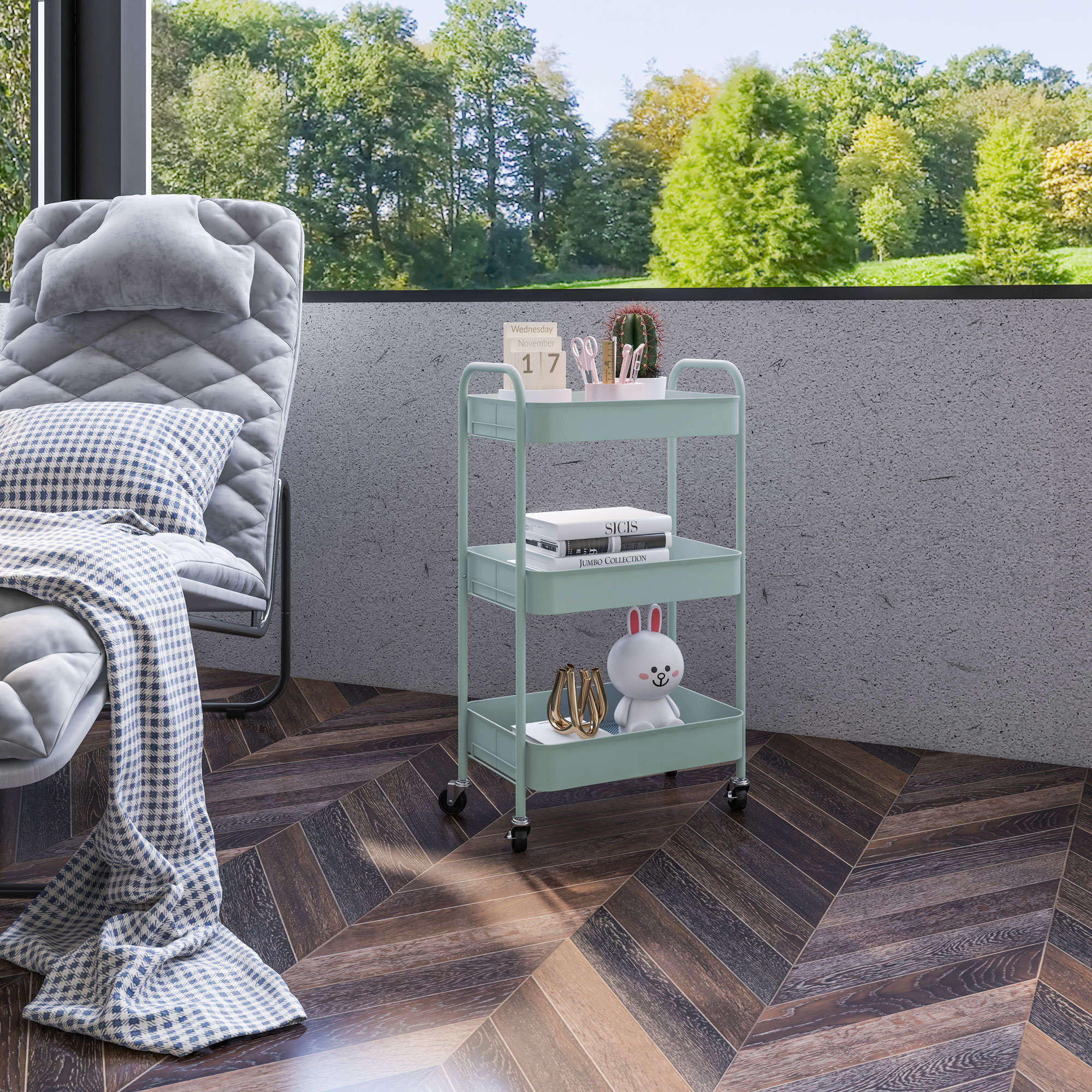 Three-Tier Steel Storage Trolley-Light Blue — image 3