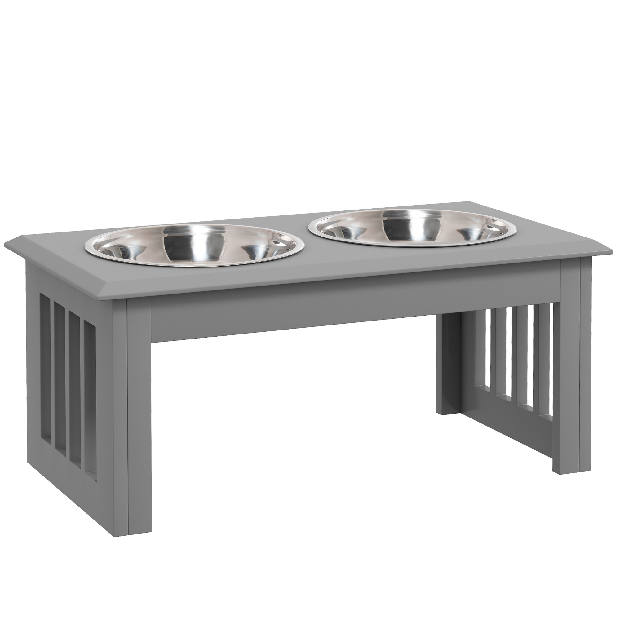 Raised Dog Feeding Bowls With Stand,Stainless Steel For Medium Dog,58L X 31W X 25H Cm-Grey