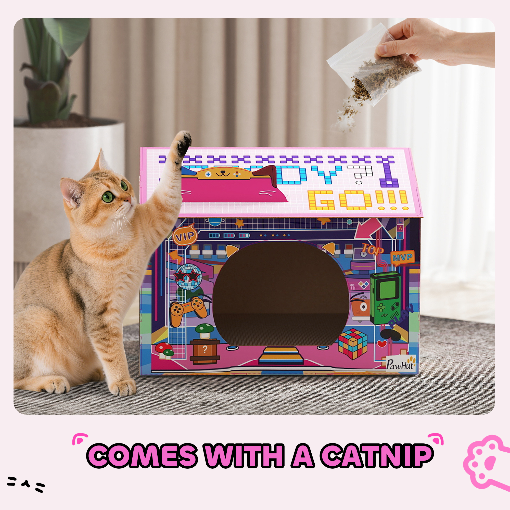 2 In 1 Gaming Style Cardboard Cat House With Scratching Board & Catnip — image 5