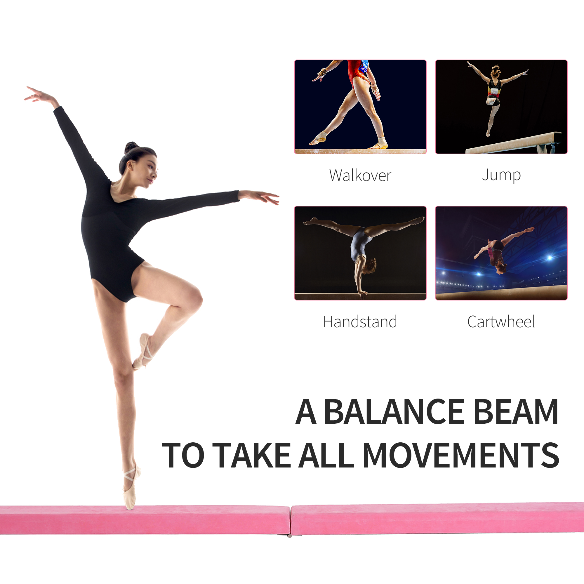 2.4M 8FT Gymnastics Folding Balance Beam Home Gym Training Exercise Sports-Pink — image 2