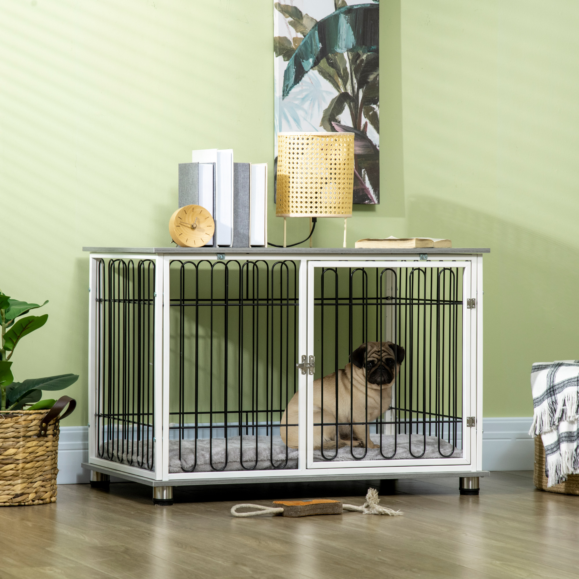 Indoor Dog Crate Furniture,Side End Table,with Soft Washable Cushion,Lockable Doors,for Small And Medium Dogs detail photo 9
