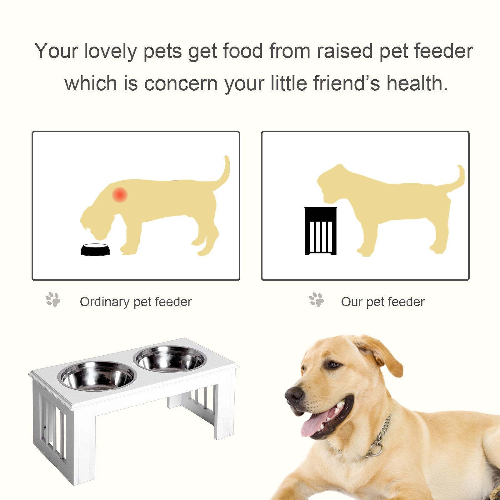 Raised Dog Feeding Bowls With Stand,Stainless Steel For Medium Dog,58L X 31W X 25H Cm-White detail photo 7