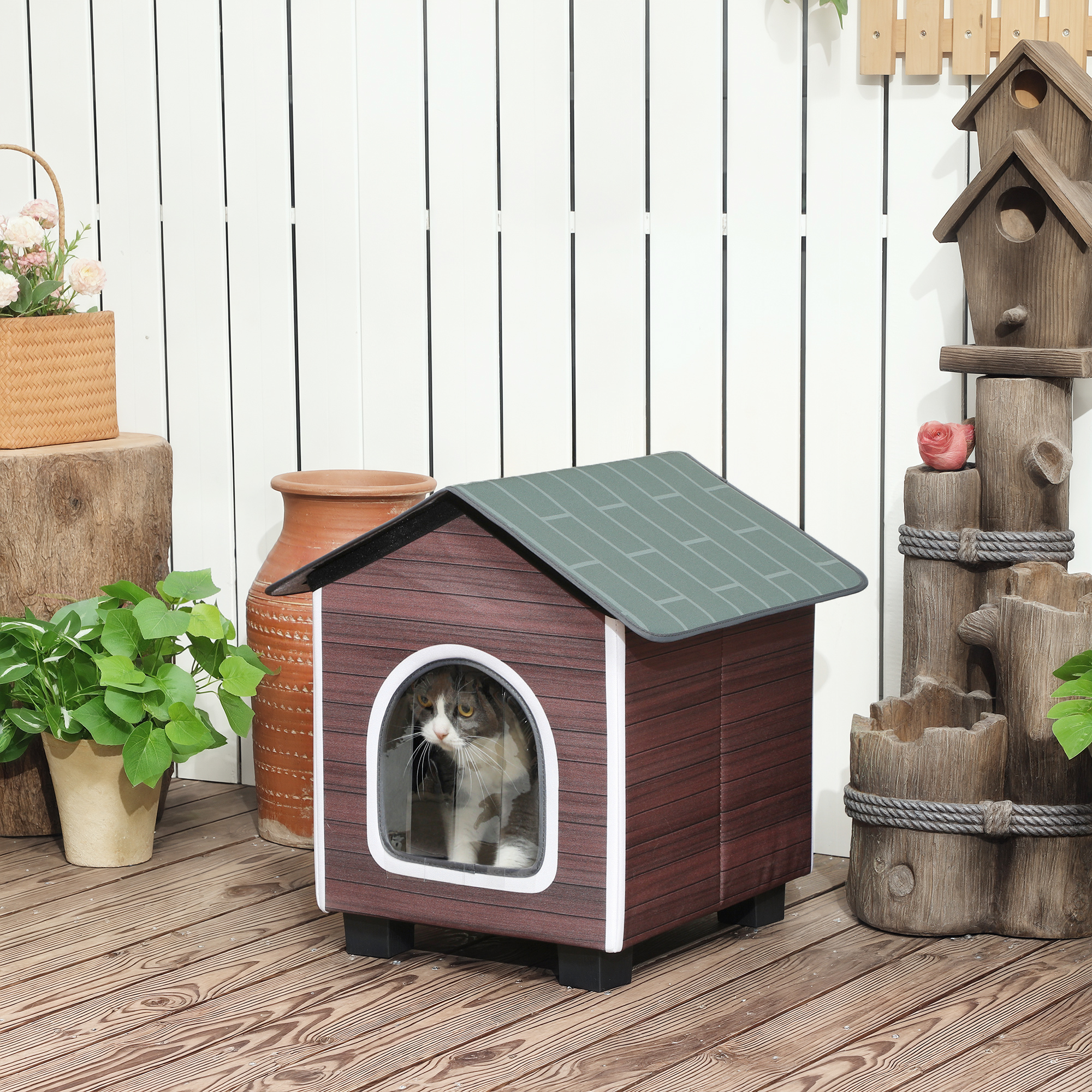Insulated Outdoor Cat House,Water-Resistant Feral Shelter With Elevated Base — image 5