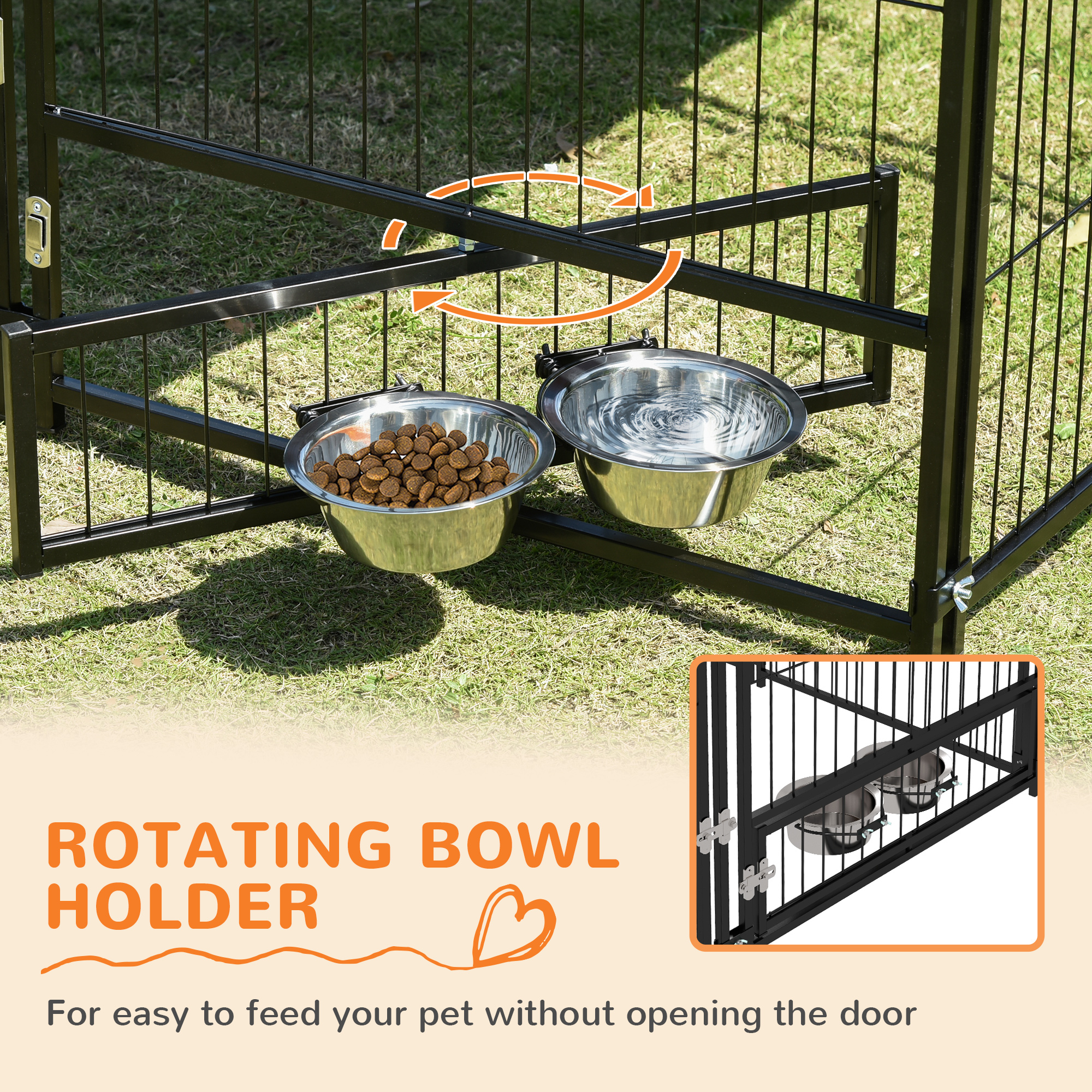 Outdoor Dog Kennel Puppy Play Pen With Canopy Garden Playpen Fence Crate Enclosure Cage Rotating Bowl 141 X 141 X 151 Cm detail photo 9