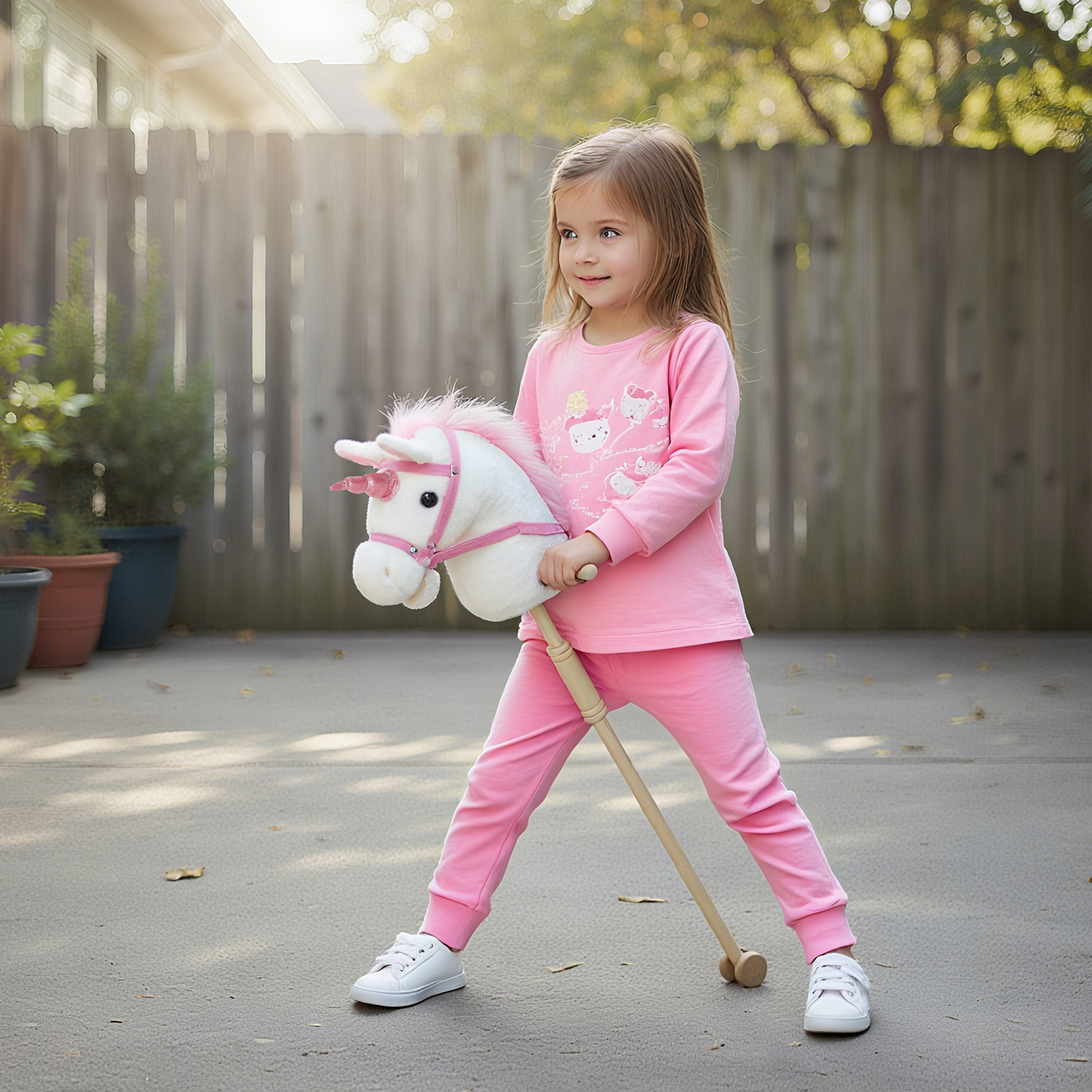 Unicorn Stick Horse With Wood Wheels,Real Pony Neighing And Galloping — image 3