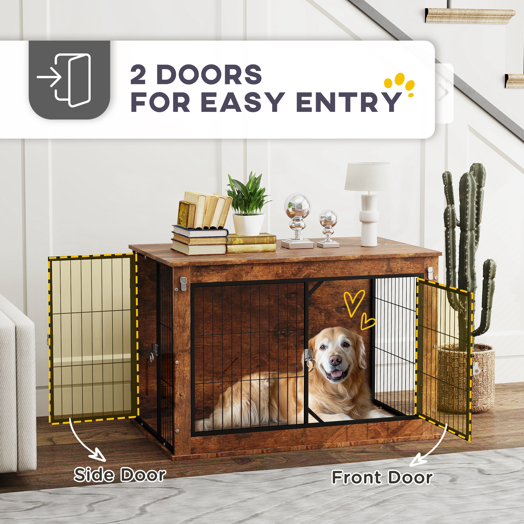 Dog Crate Furniture With Openable Top,Two Doors,for Large Dogs,Rustic Brown — image 4