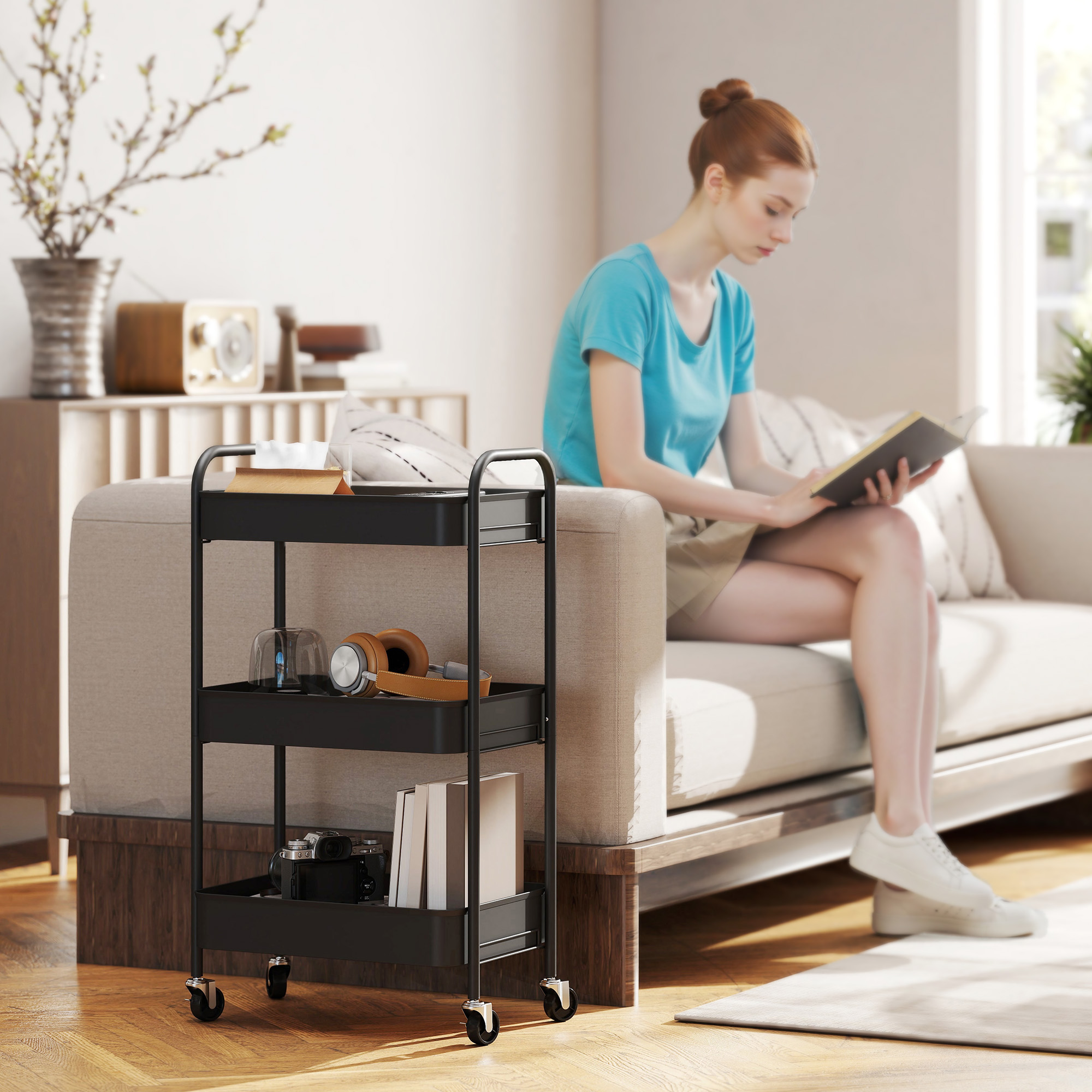 Three-Tier Steel Storage Trolley-Black — image 5