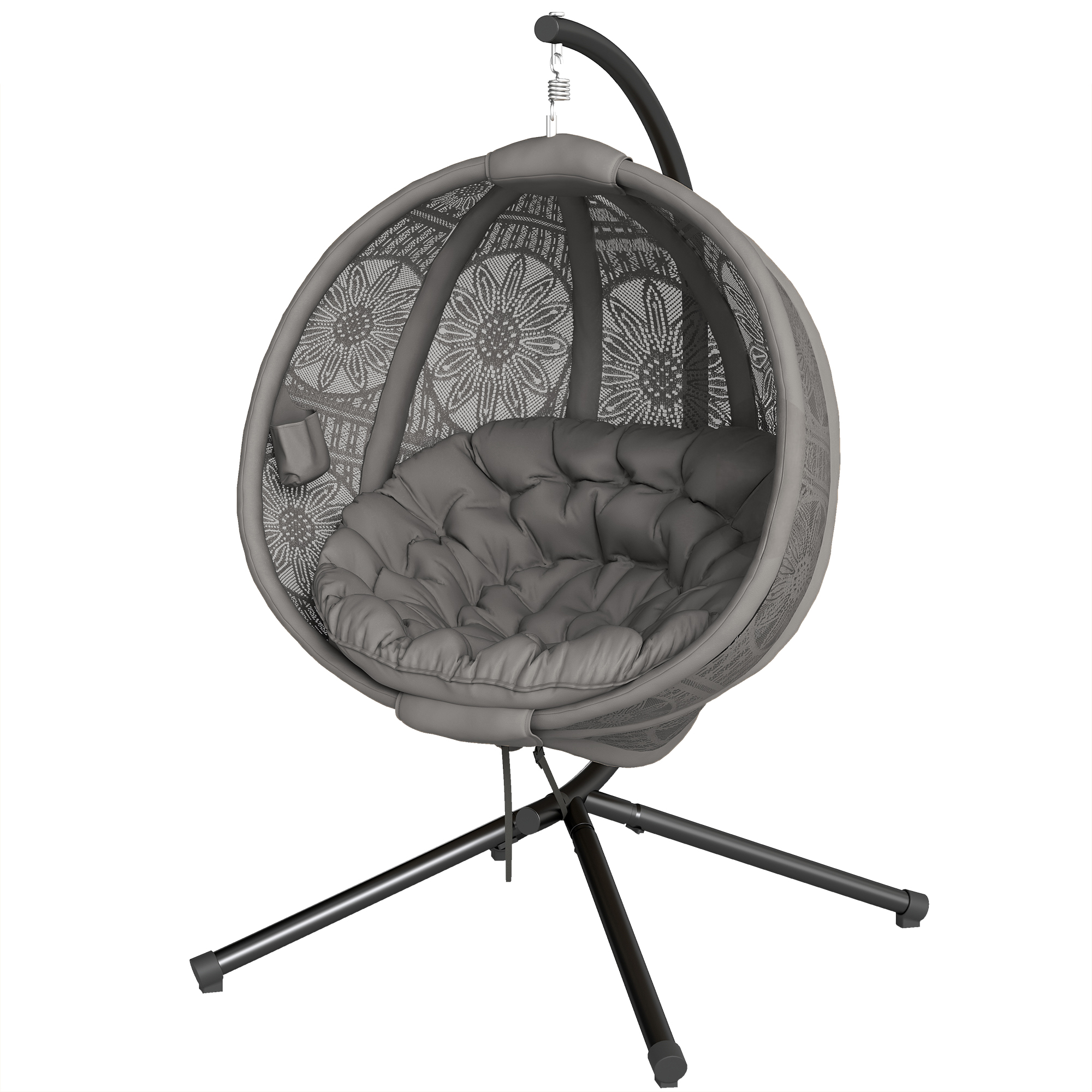 Round Egg Basket Chair With Steel Bracket, Charcoal Gray — image 4