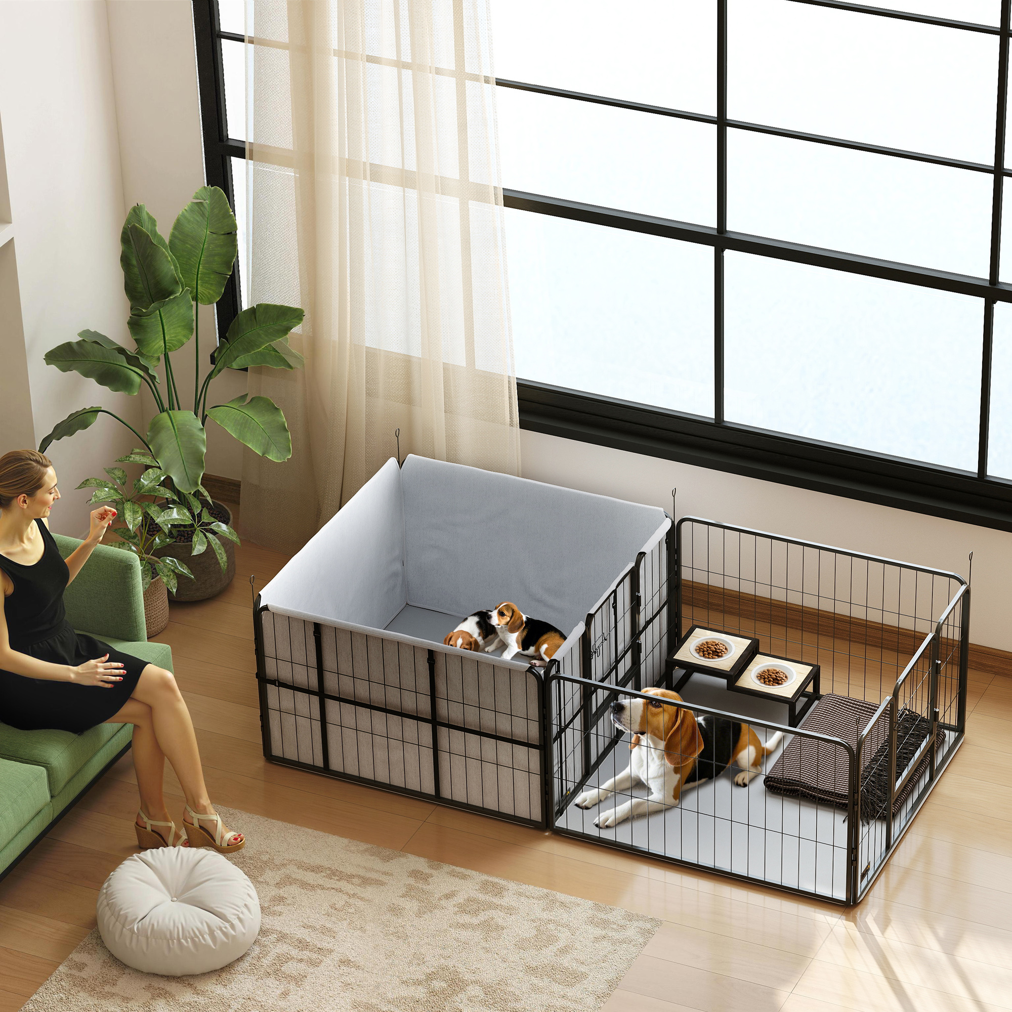 Seven-Panel Dog Whelping Box,Dog Playpen With Washable Whelping Pads,Wind-Resistant Fabric,for Small And Medium Dogs detail photo 10