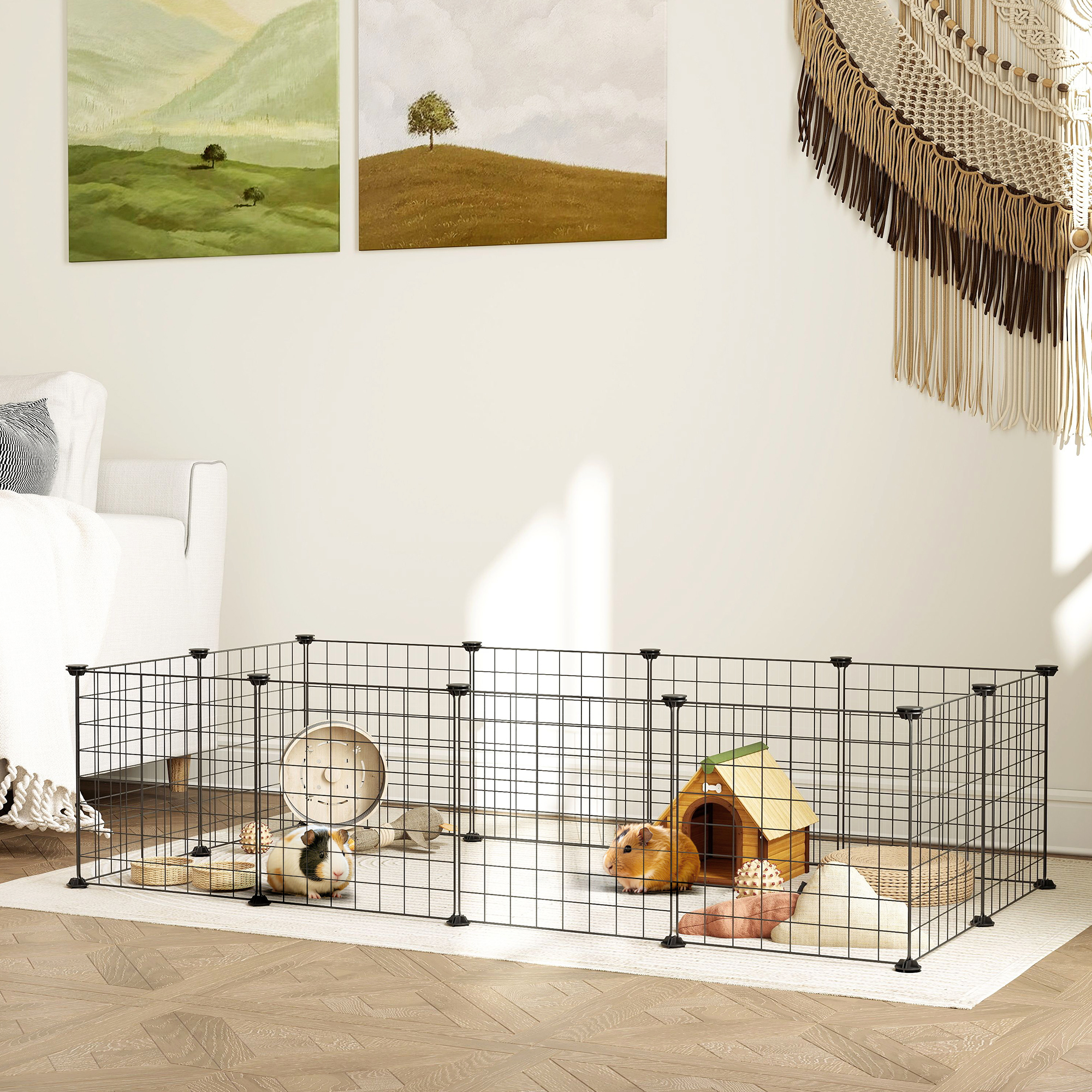 DIY Pet Playpen Metal Wire Fence 12 Panel Enclosure Indoor Outdoor Guinea Pig Bunny Small Animals Cage Black detail photo 10