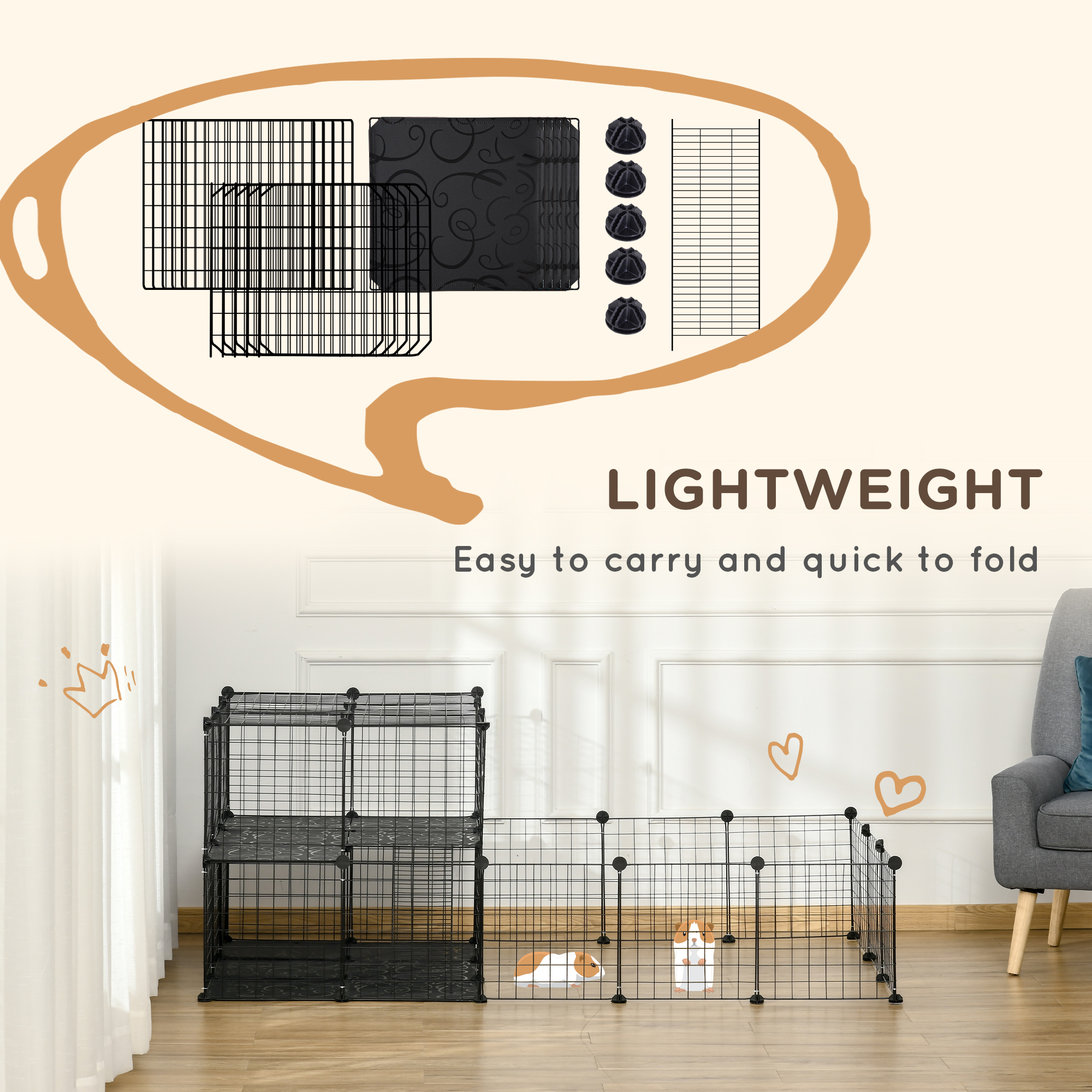 Pet Playpen With Door,Guinea Pigs Metal Mesh Cage For Small
