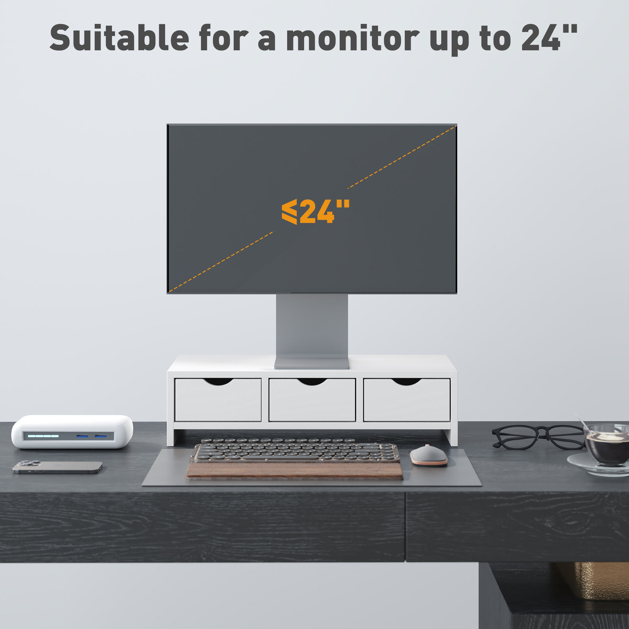 Monitor Stand Riser With 3 Drawers,Monitor For Laptop,Computer,PC,Small