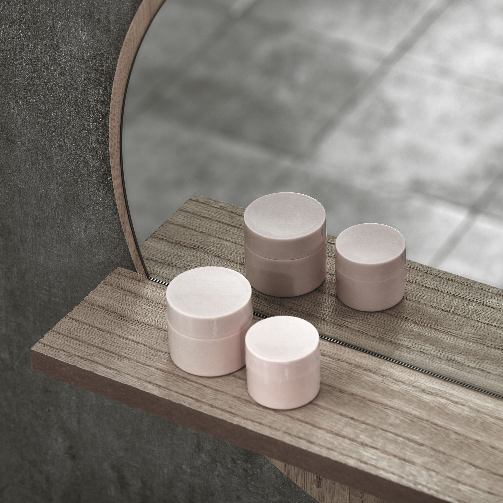 45cm Round Home Mirror,with Shelf-Grey Wood-Effect