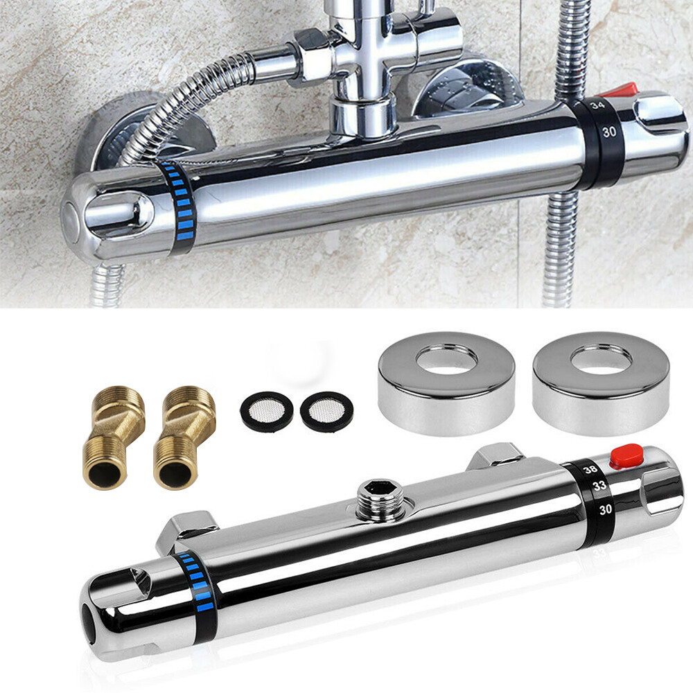 Bathroom Exposed Bar Thermostatic Shower Mixer Valve Tap Chrome 1/2" Outlet UK