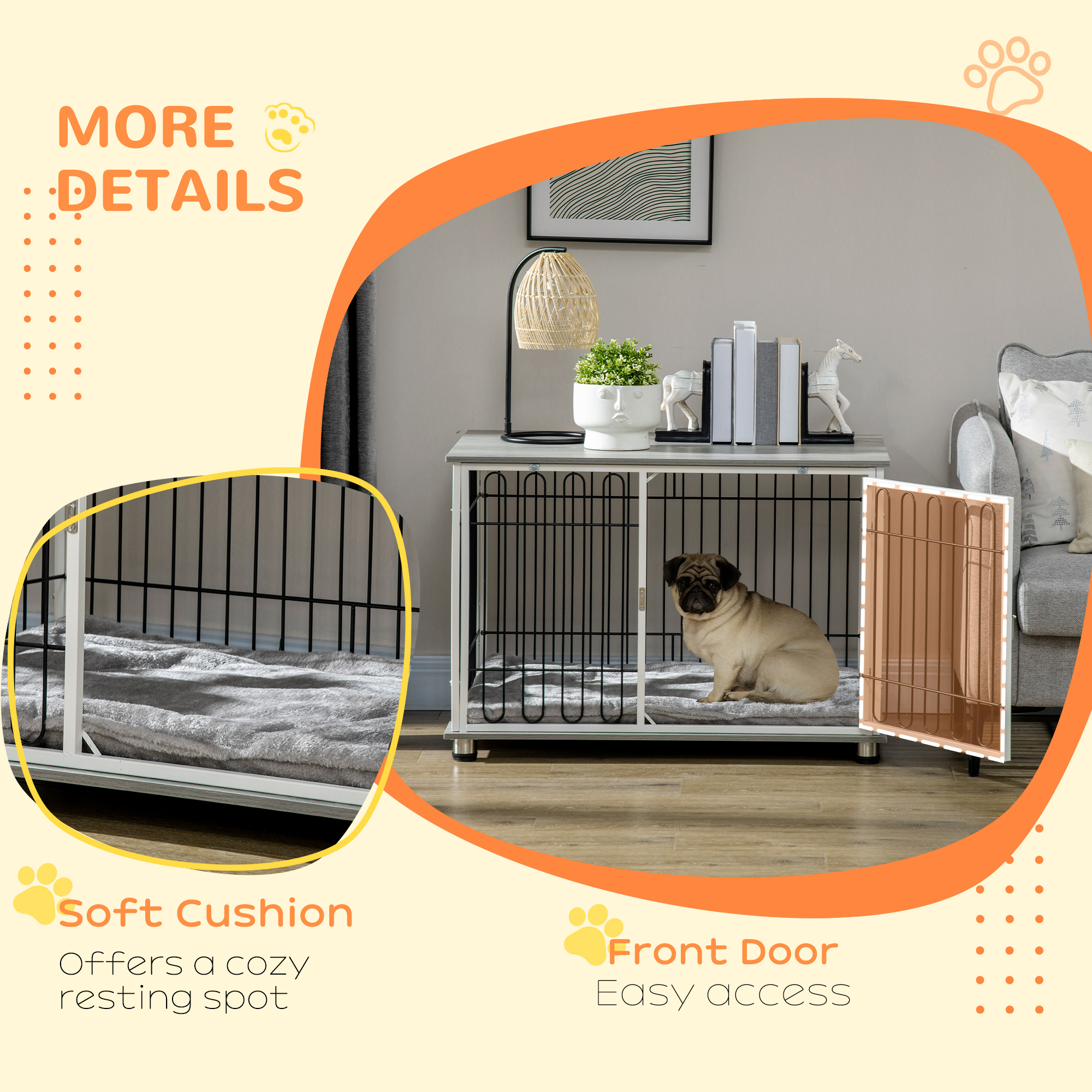 Indoor Dog Crate Furniture,Side End Table,with Soft Washable Cushion,Lockable — image 5