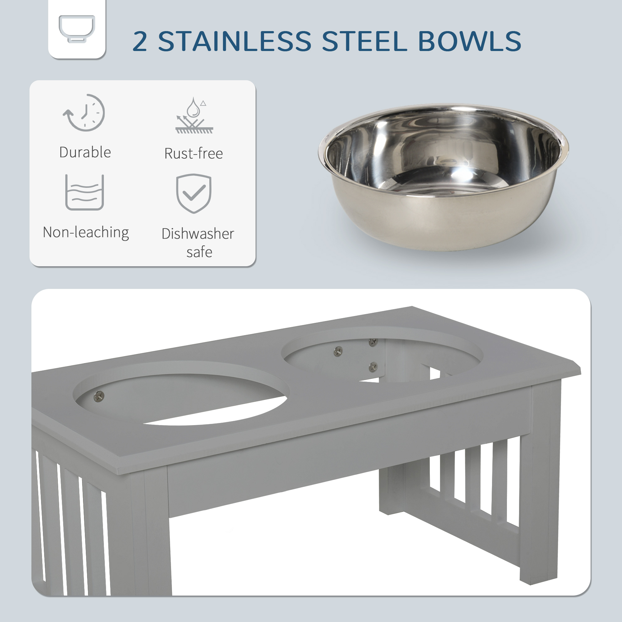 Raised Dog Feeding Bowls With Stand Grey [Small]