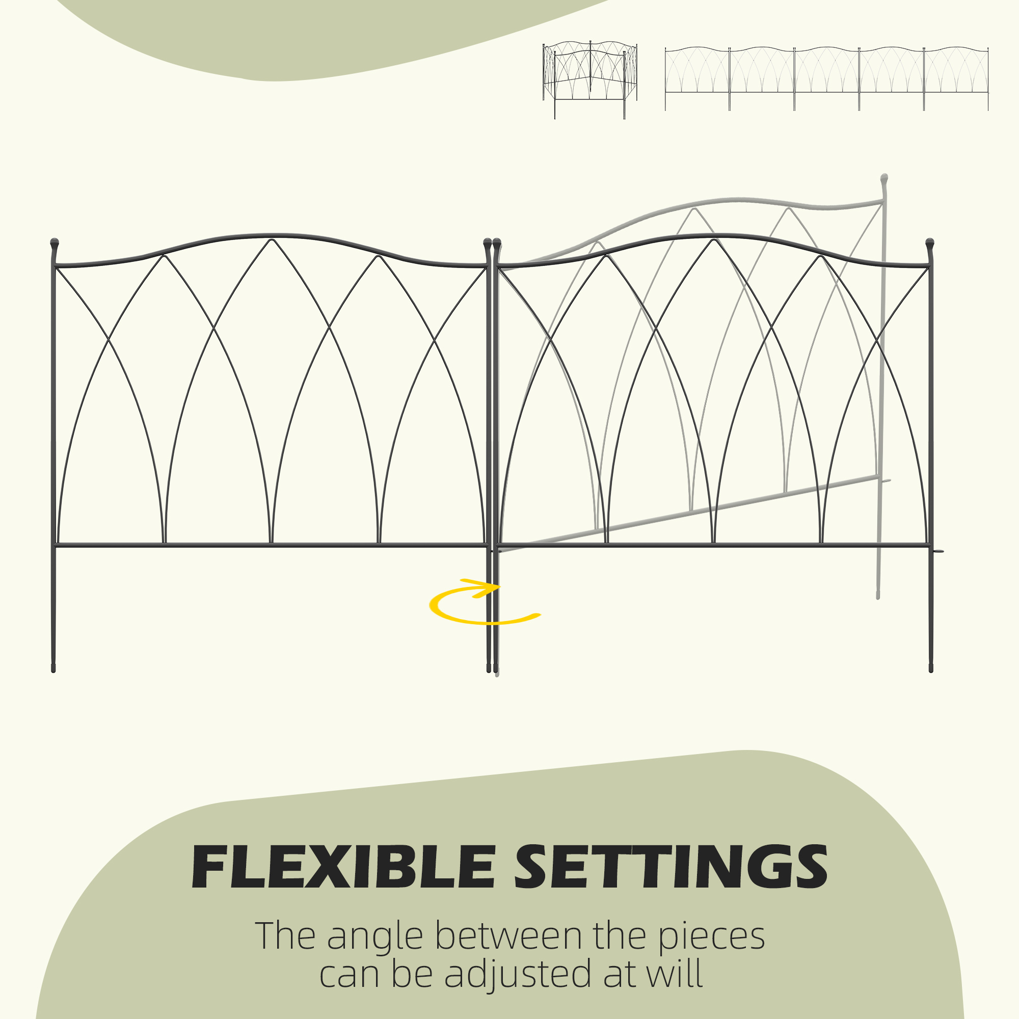 Set Of Five 61.5cm Decorative Metal Fence Panels-Black