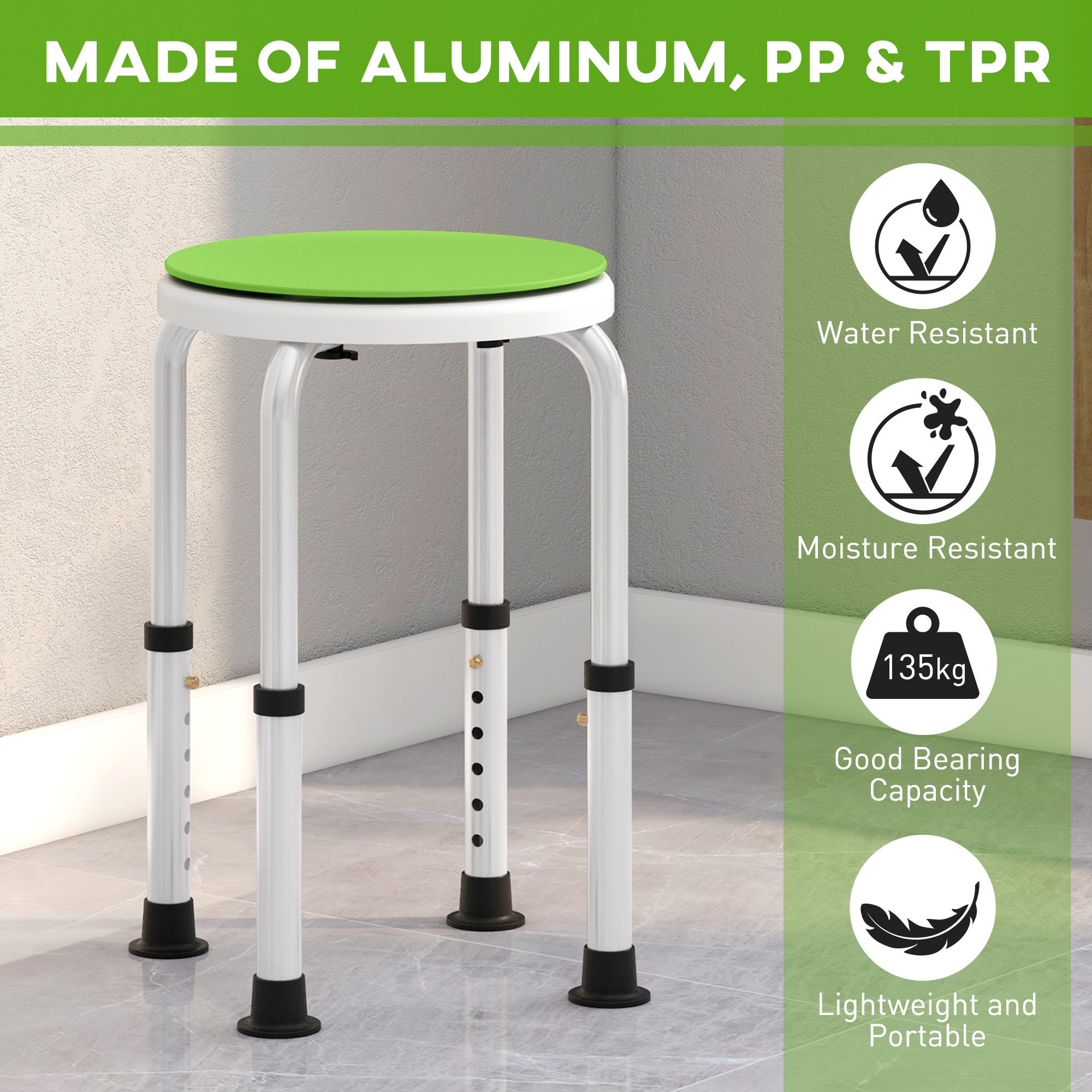 360Â° Swivel Shower Chair,Height Adjustable Aluminium Stool With Non-Slip Feet — image 4