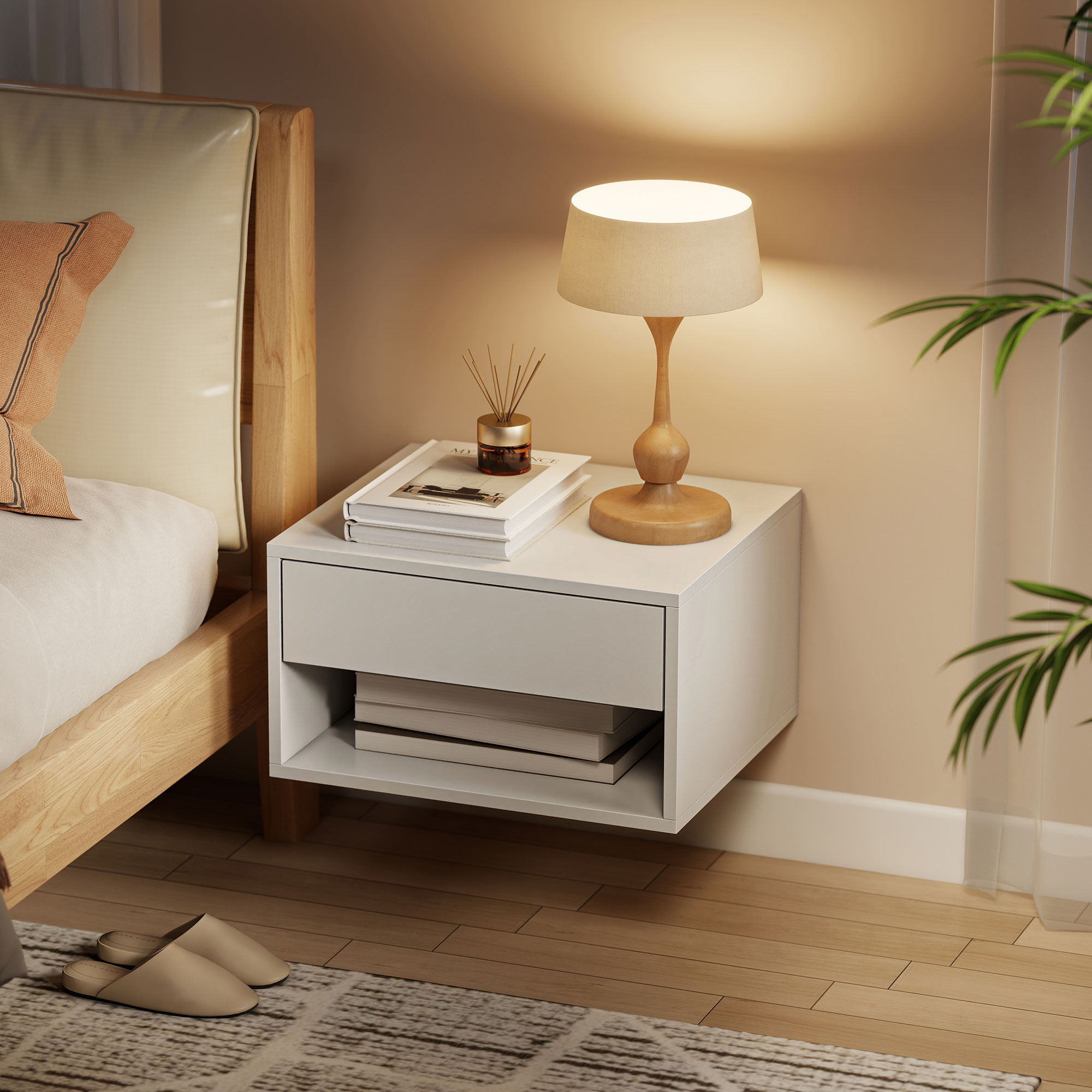 Set Of Two Floating Bedside Tables-White — image 5