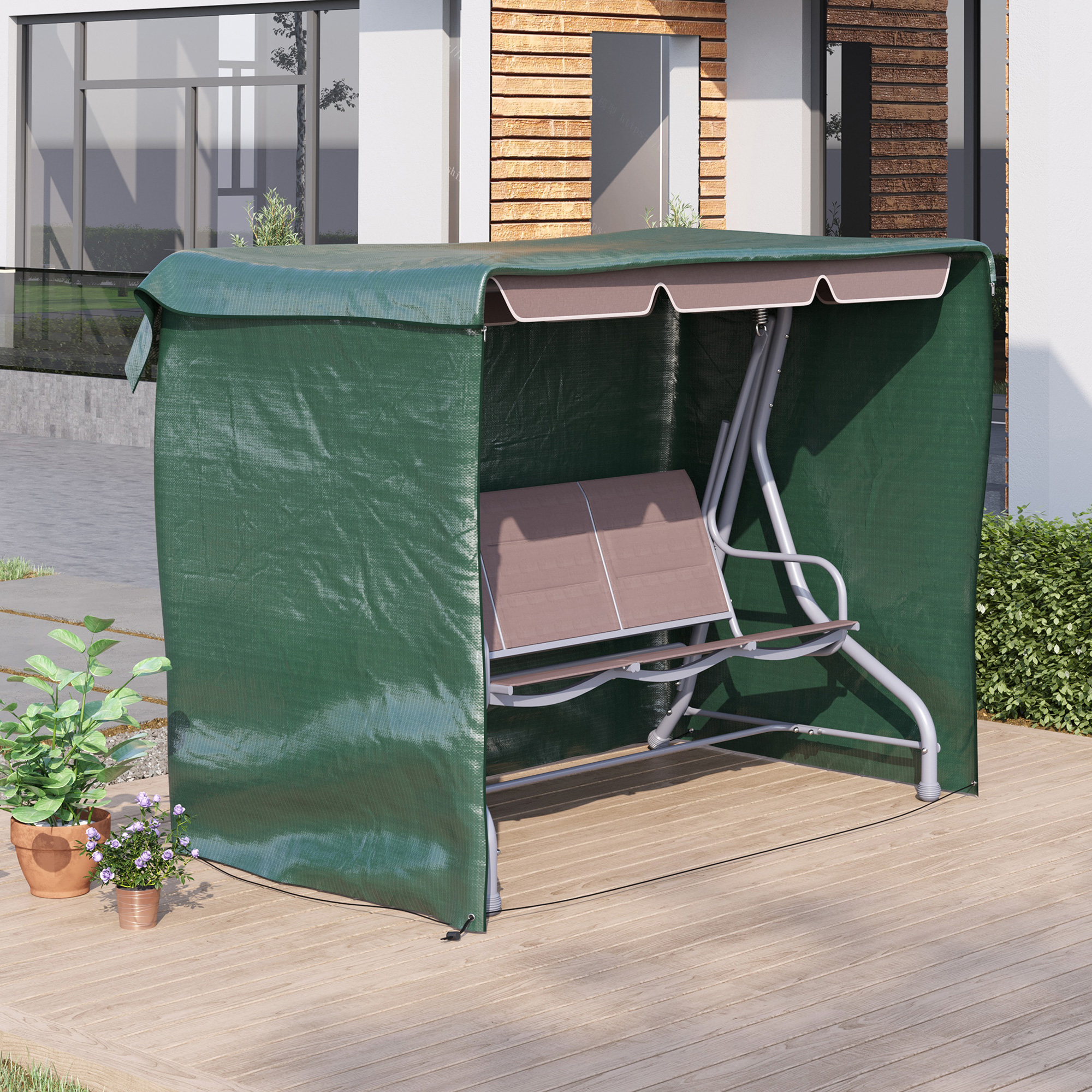 Outsunny Patio 3 Seater Swing Chair Bench Cover Outdoor Garden Furniture Rain Protection Cover Protector Waterproof Anti-UV,215L X 155W X 150Hcm,Dark Green — 1