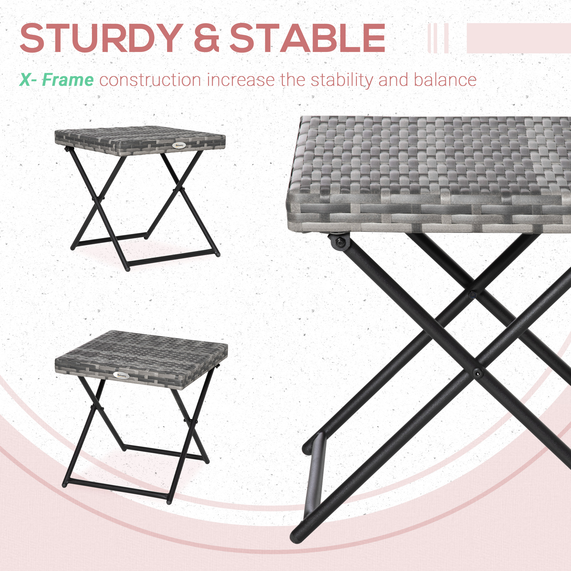 Square PE Wicker Rattan Folding Table-Grey — image 3