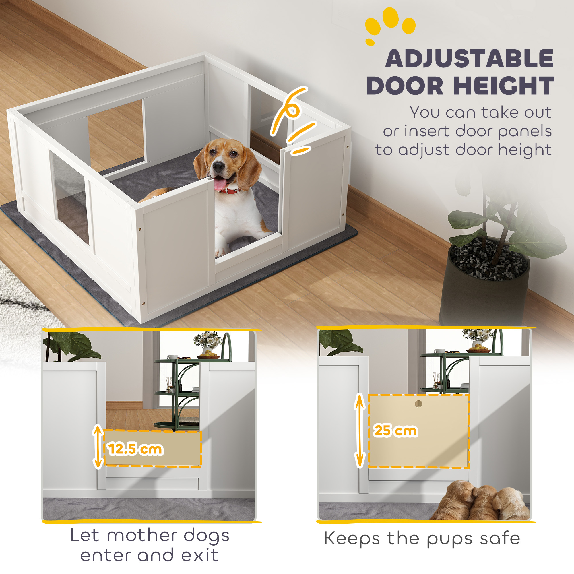 Whelping Box For Dogs With Pad,Adjustable Entrance,Non-slip Foot Pads,for