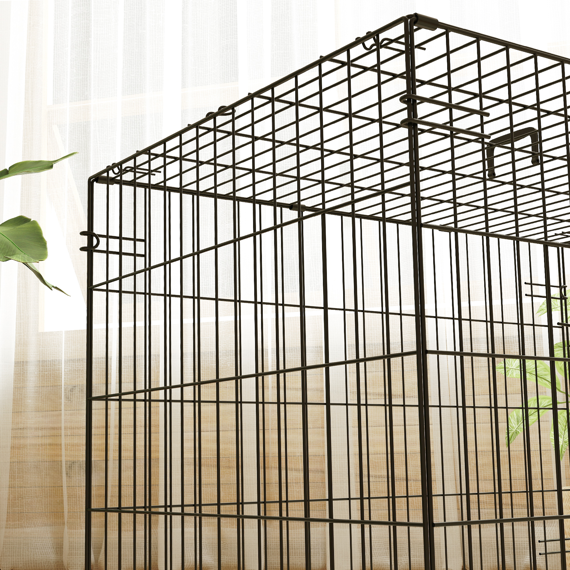 Foldable Dog Crate With 2 Doors With Tray,Soft Cushion,for Small Dogs,75 X 49 X 53 Cm,Black detail photo 2