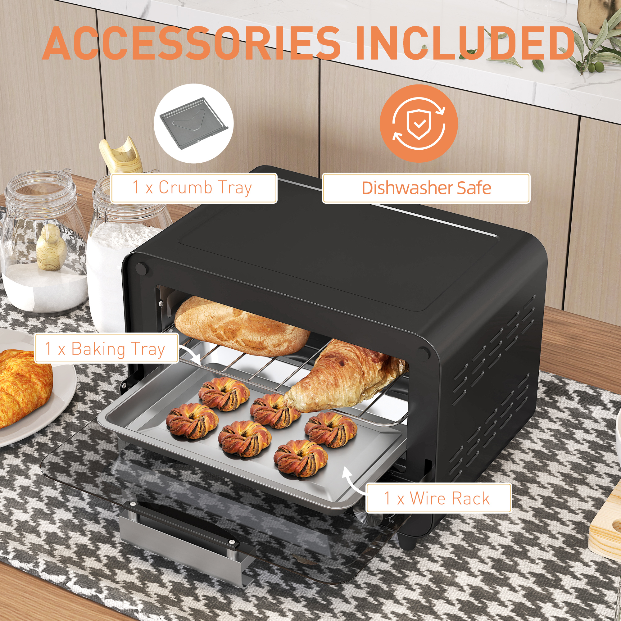 Small Toaster Oven,12L Mini Countertop Oven With Glass Door,Adjustable — image 4