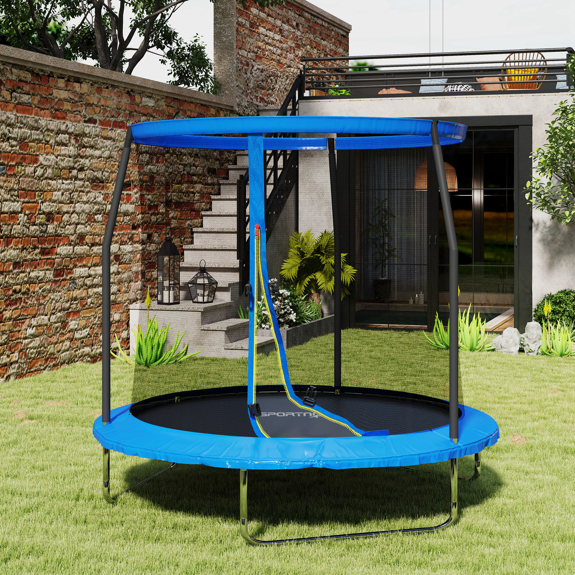 8ft Trampoline With Safety Enclosure Net,Steel Frame Outdoor Trampoline,with — image 5