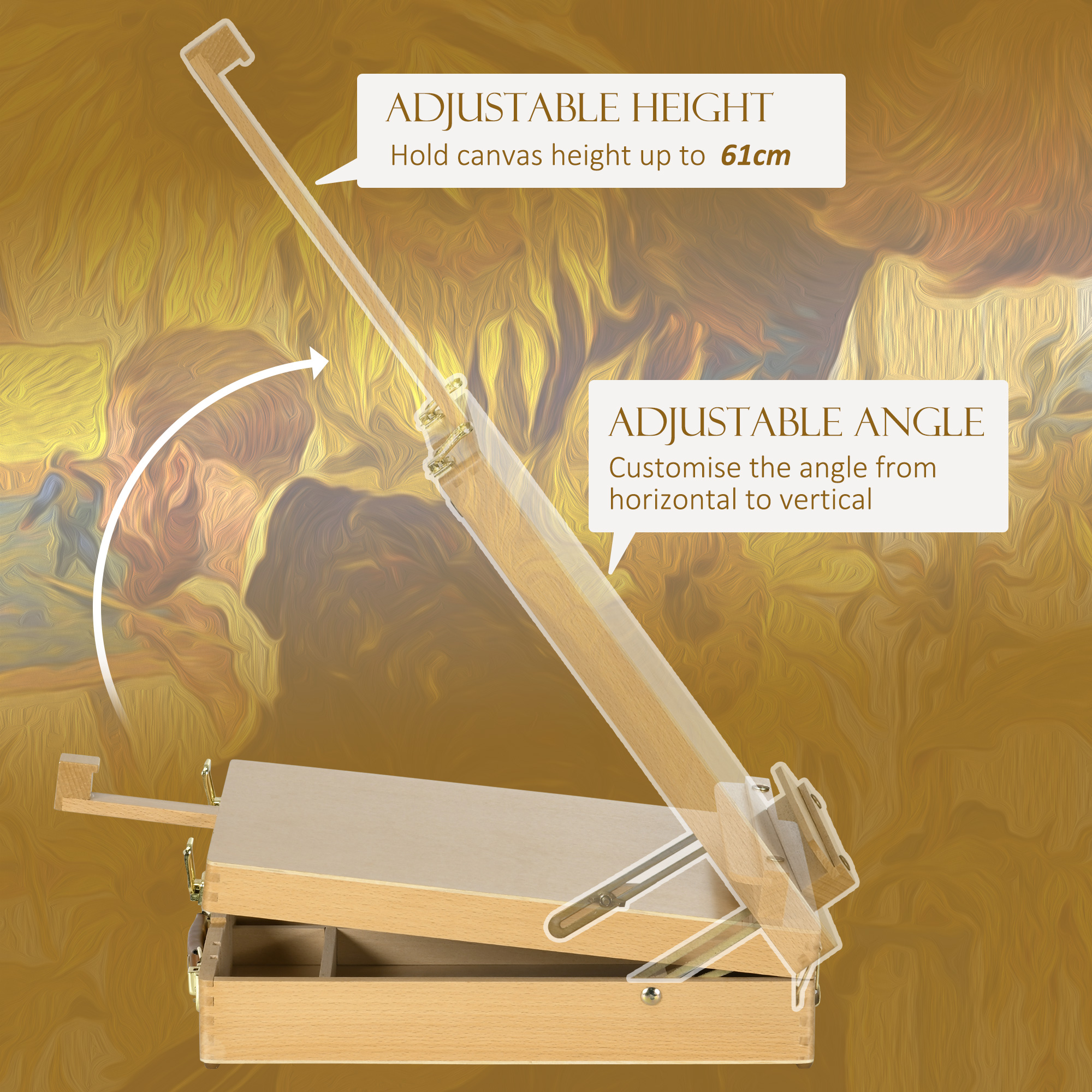 Vinsetto Wooden Table Easel Box Hold Canvas Up To 61cm,Adjustable Beechwood — image 5