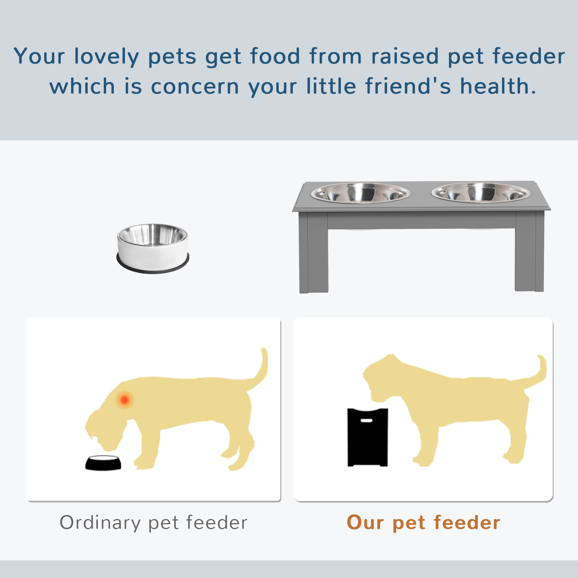 Raised Dog Feeding Bowls With Stand Grey [Small]