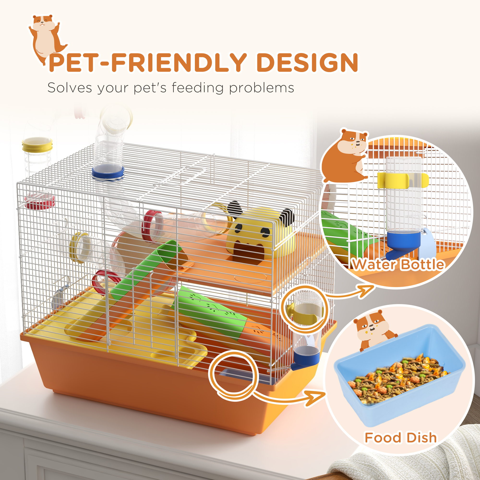 3 Tiers Gerbil Cage,Hamster Cage With Tubes,Exercise Wheel,Ladder,Top Handle,45 — image 4