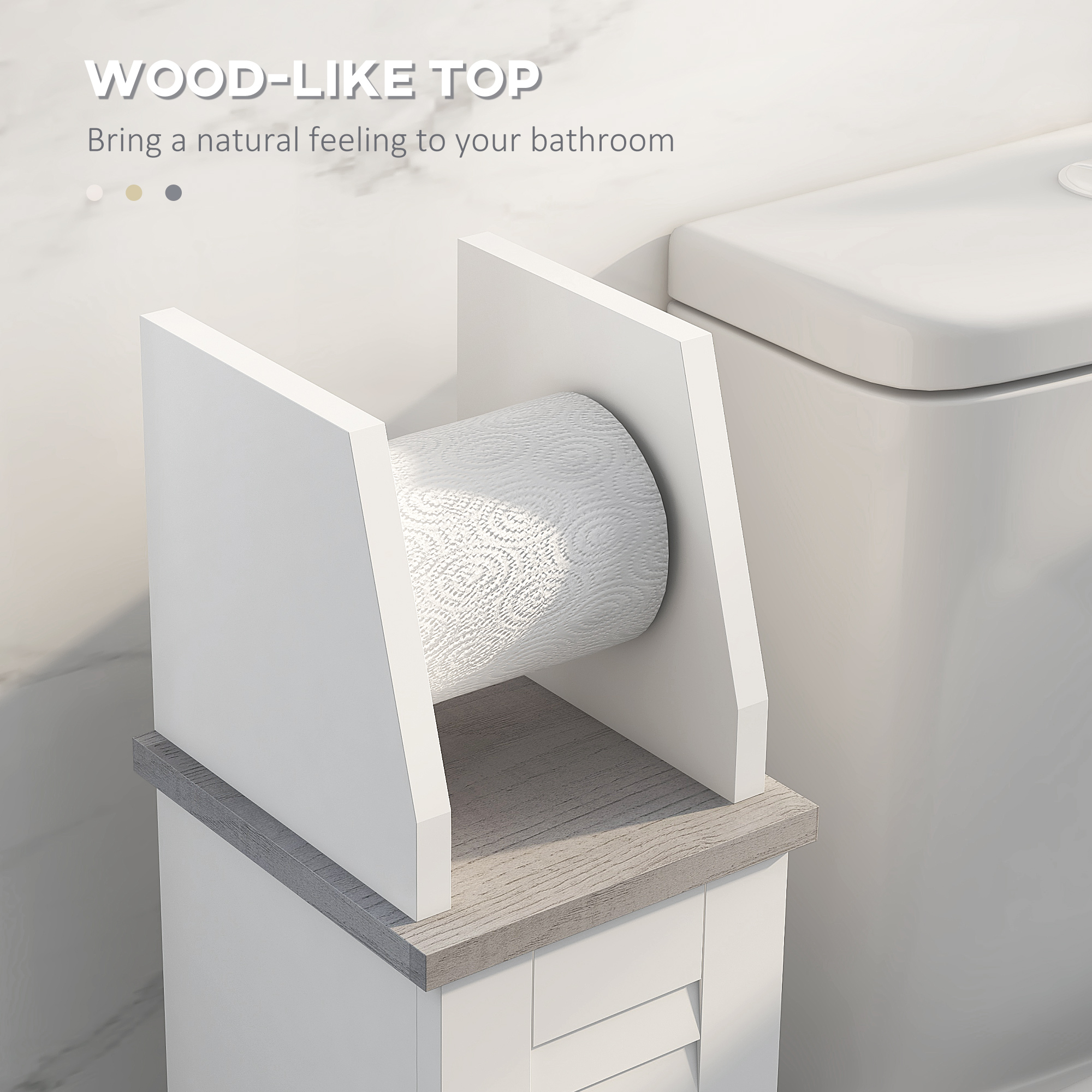 Slim Bathroom Floor Cabinet With Cupboard,Roll Holder And Adjustable — image 4
