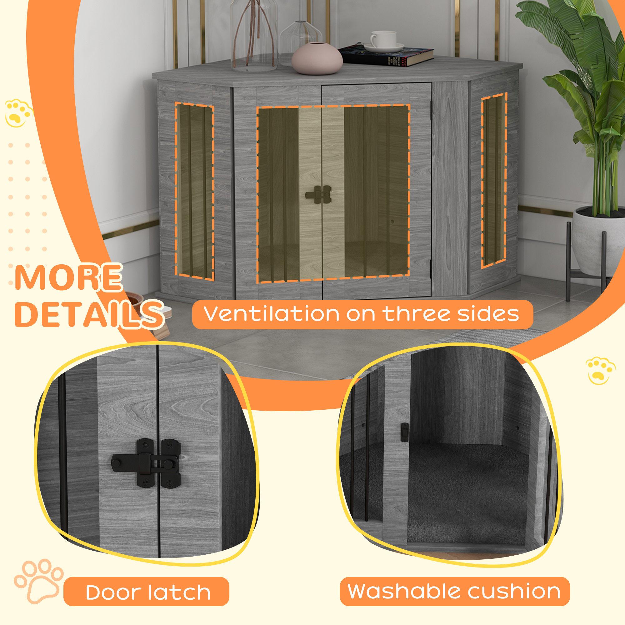 Dog Crate Furniture Side Table,with Cushion,104 X 55 X 63cm-Grey — image 3