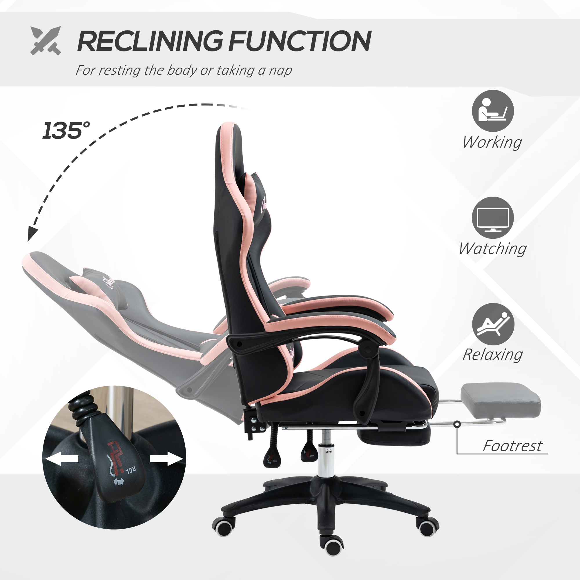 Computer Gaming Chair,PU Leather Office Desk Chair With Footrest,Swivel — image 5