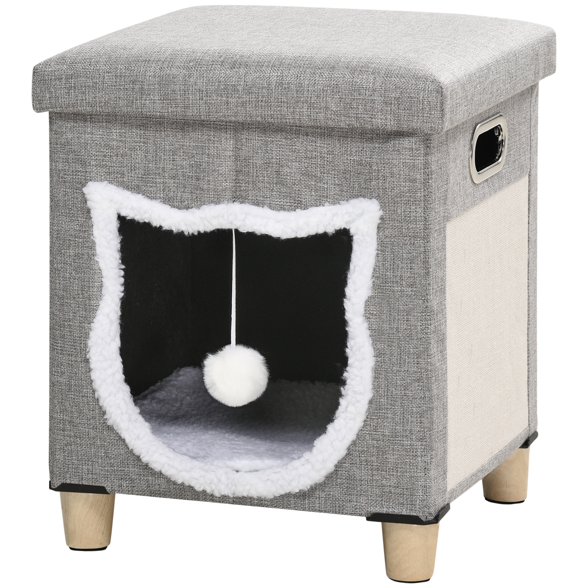 Cat House Cave,Cat Bed Cube With Scratching Pad,Soft Detachable & Washable Cushion,Toy Ball,for Indoor Kittens,Grey detail photo 1