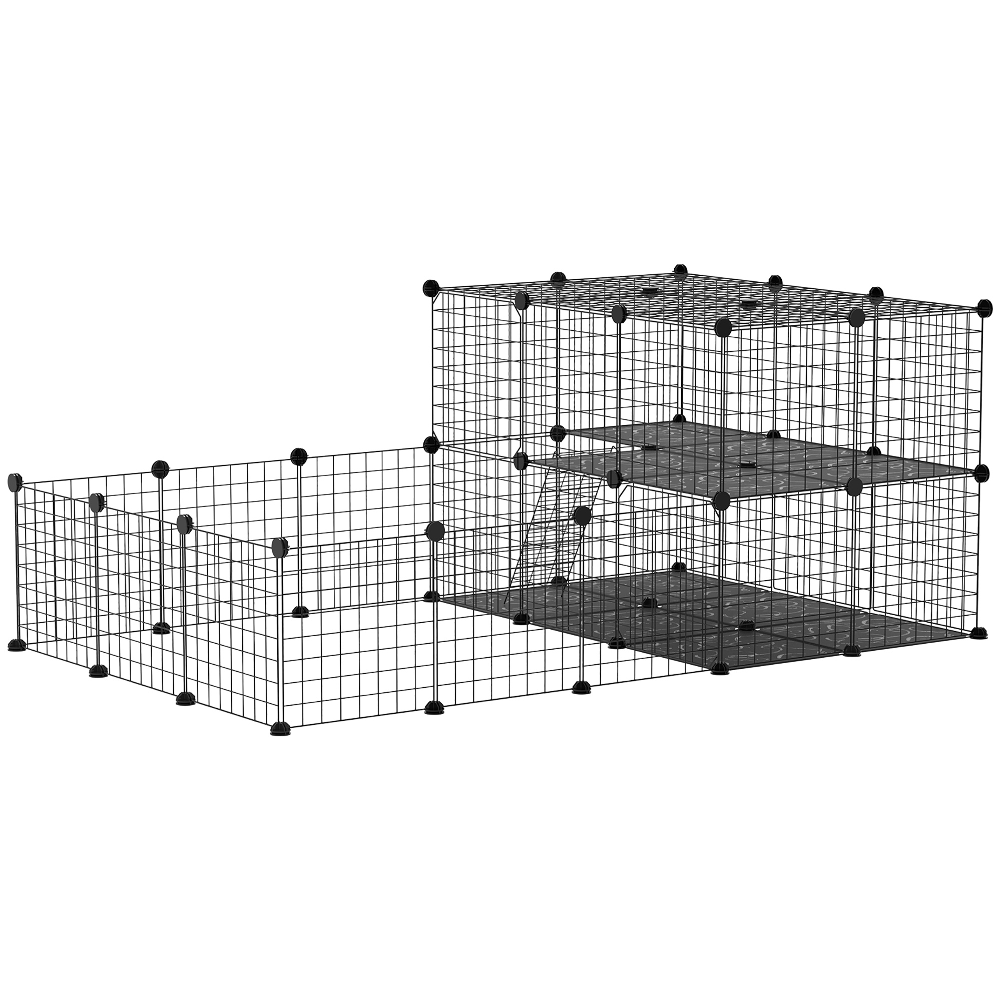 Pet Playpen With Door,Guinea Pigs Metal Mesh Cage For Small Animal,Chinchilla,175 X 105 X 70 CM,Black detail photo 11