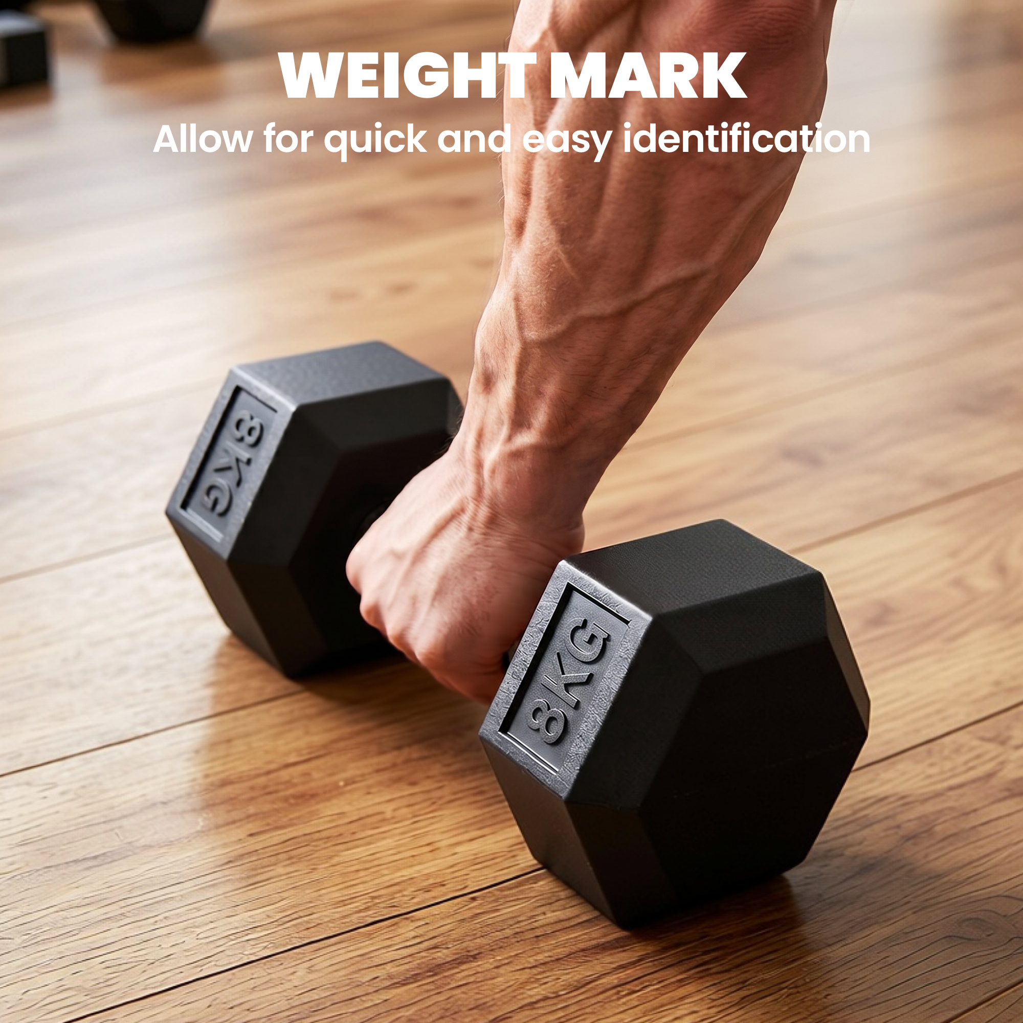2x8kg Hex Dumbbell Rubber Weights Sets Hexagonal Gym Fitness Lifting Home — image 5