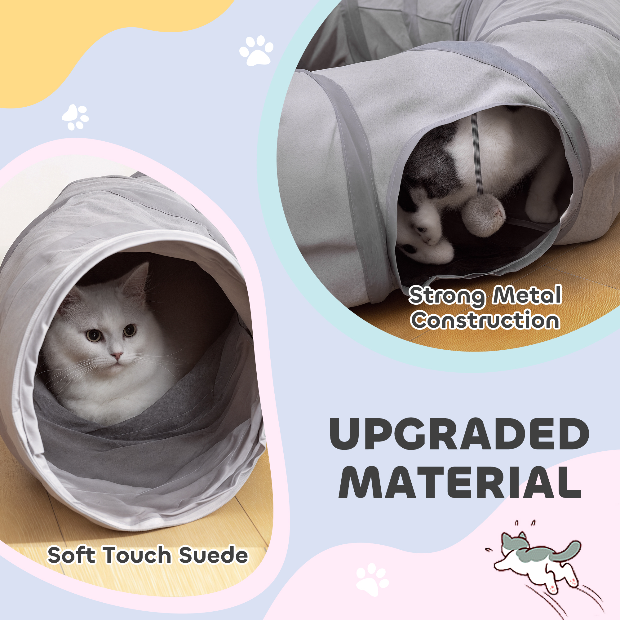 2 In 1 Cat Tunnel With Bed,Cat Play Ball & Peek Hole For Indoor Cats,Grey