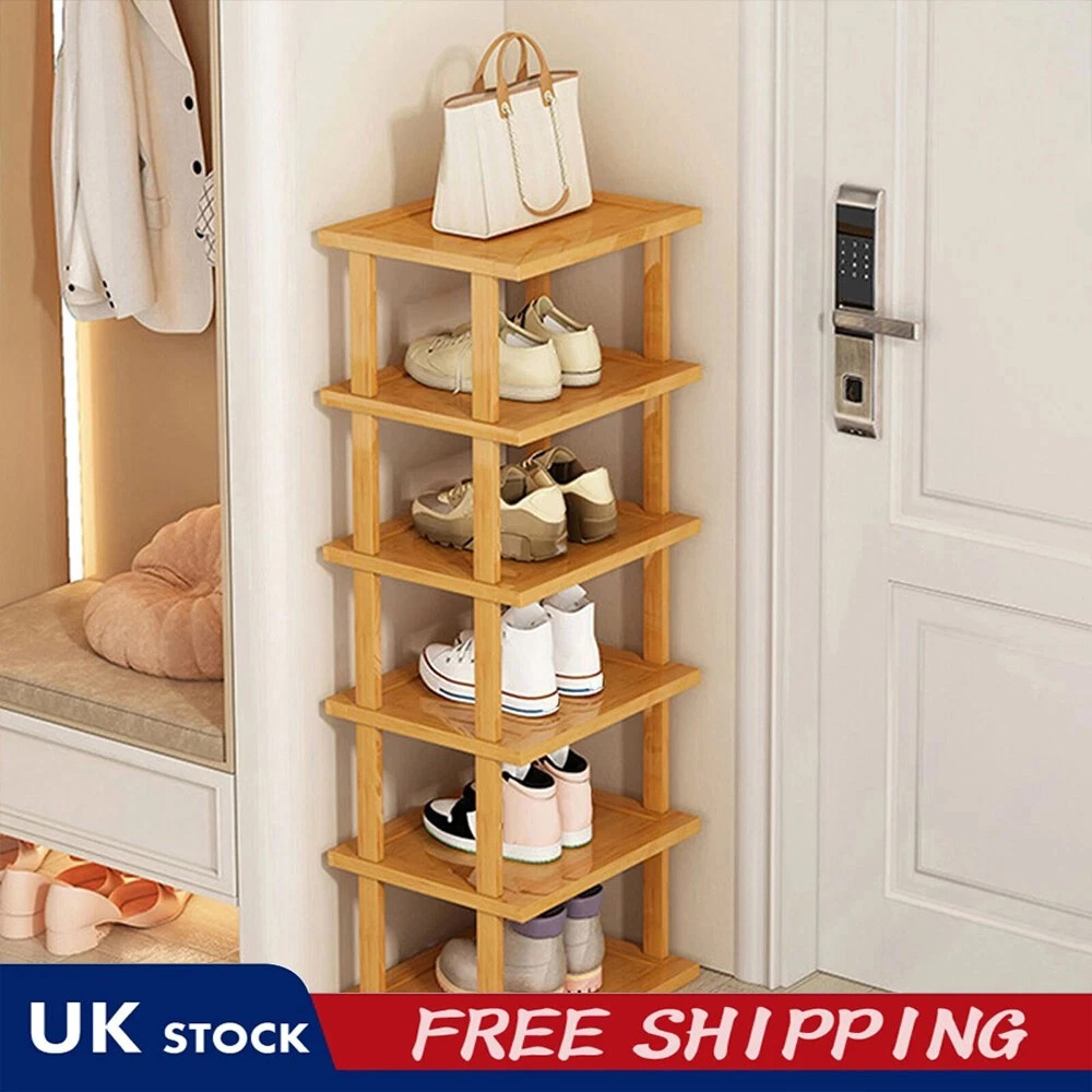 6-Tier Bamboo Shoe Rack-Vertical Space Saving Organizer Corner Shelf UK — image 2
