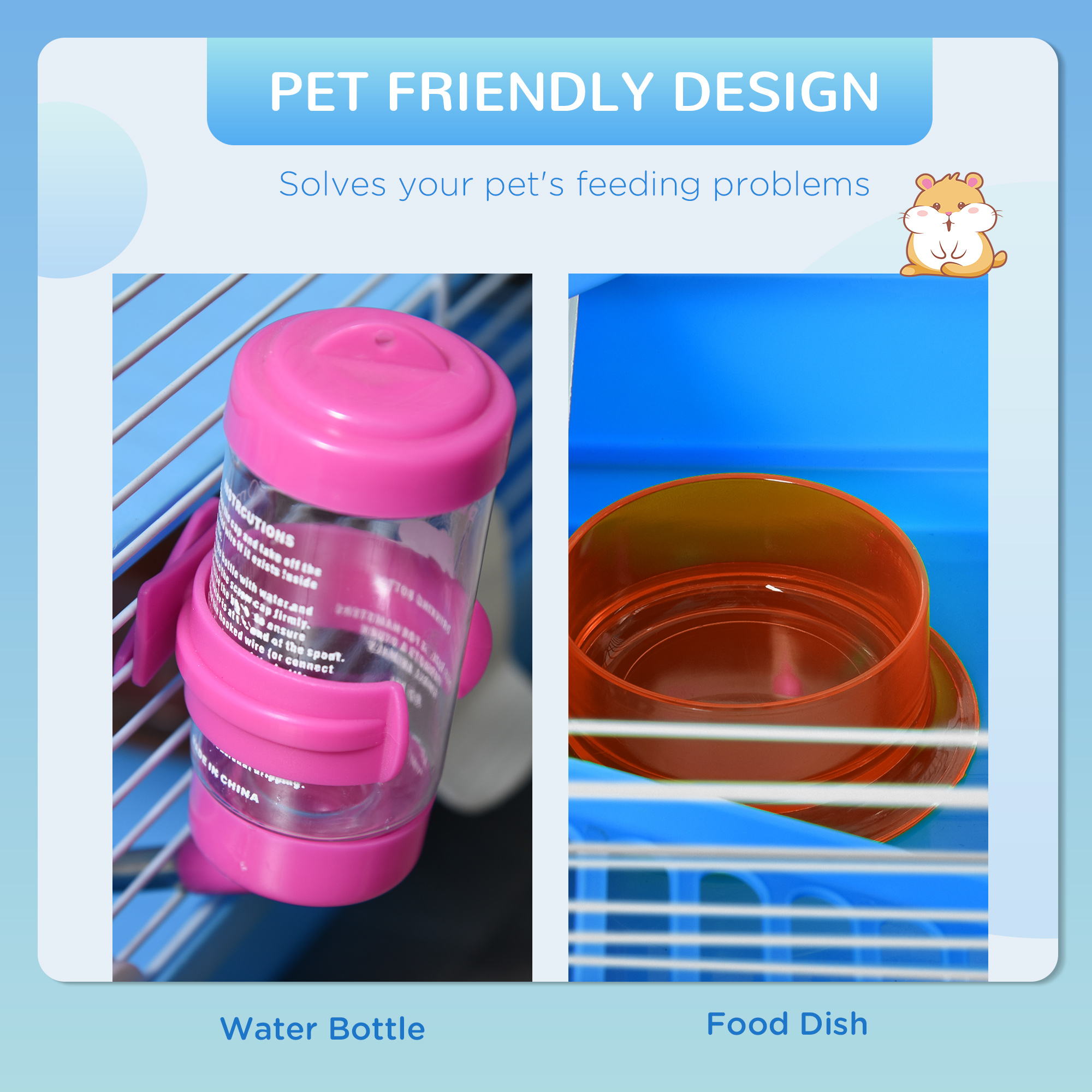 2 Tier Hamster Cage,Gerbil Cage With Handle,Exercise Wheels,Tunnel,Tube,Water