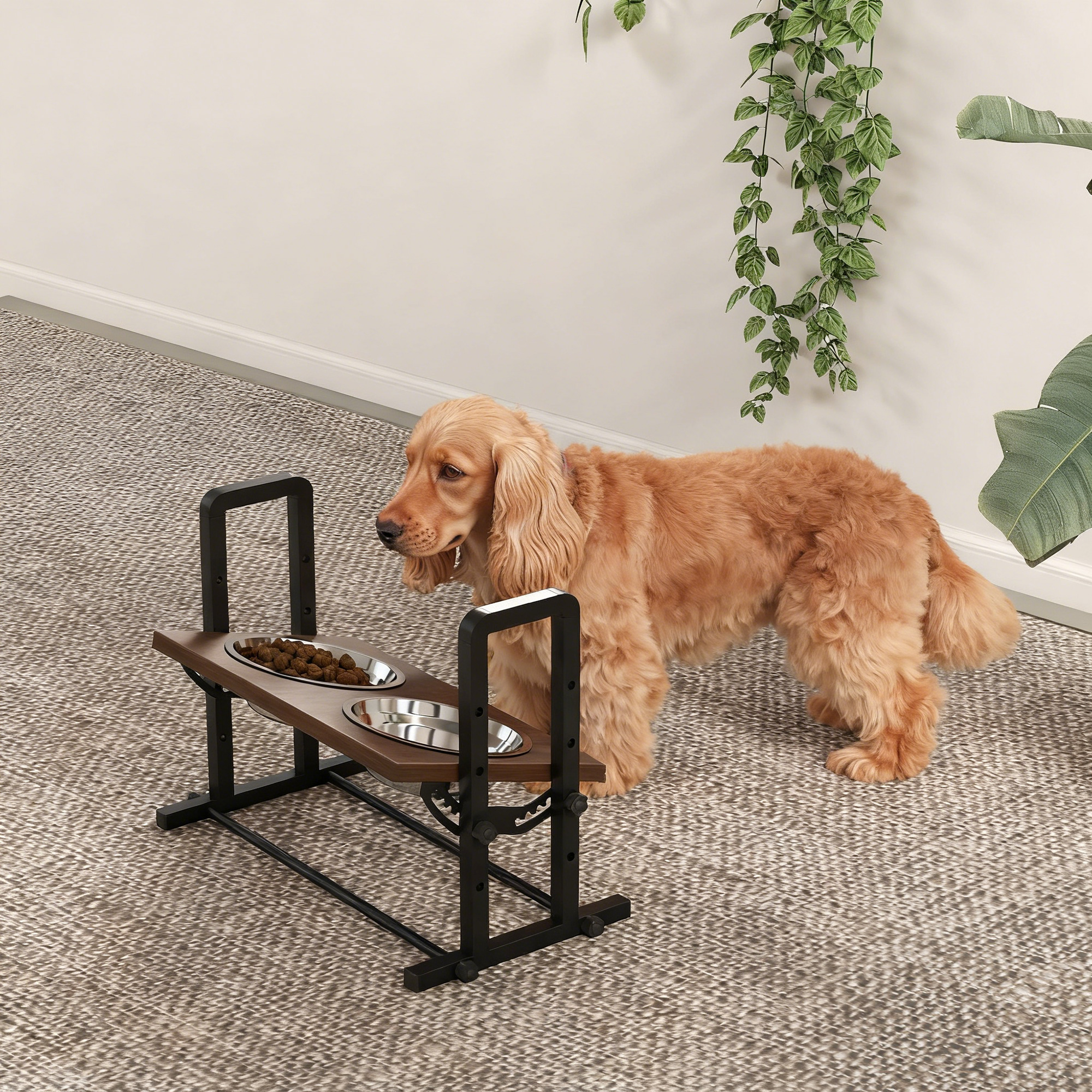 Raised Dog Bowls With Stand,4 Heights Adjustable Pet Feeder With 3 Adjustable Angles For Small,Medium & Large Breeds,Brown detail photo 3