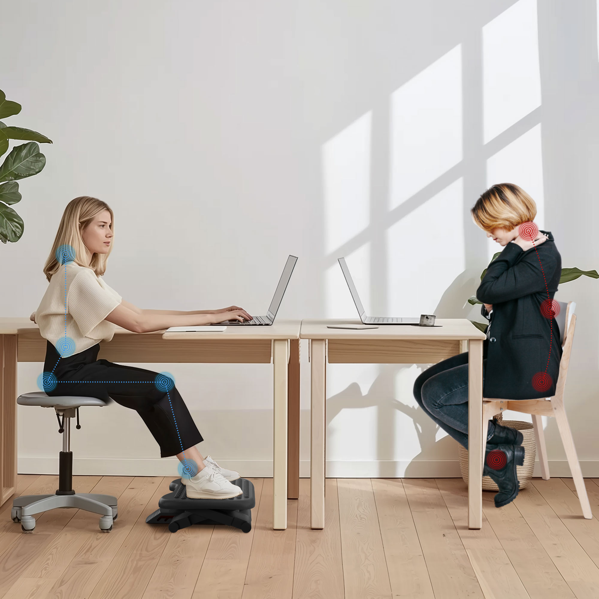 Footrest Adjustable Height & Angle Tilting Platform Home Office Foot Rest Black — image 2