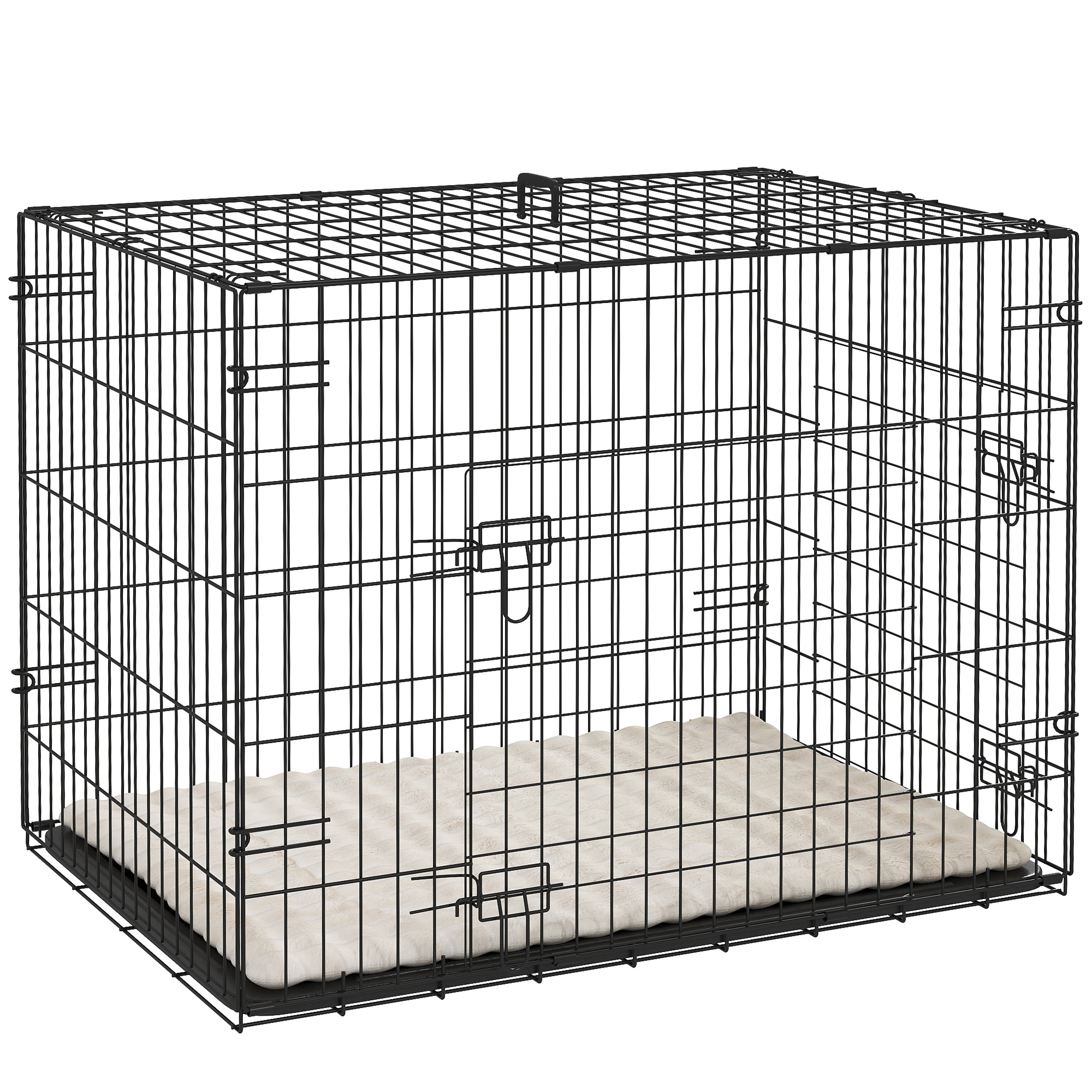 Foldable Dog Crate With 2 Doors With Tray,Soft Cushion,for Small Dogs,75 X 49 X 53 Cm,Black detail photo 1
