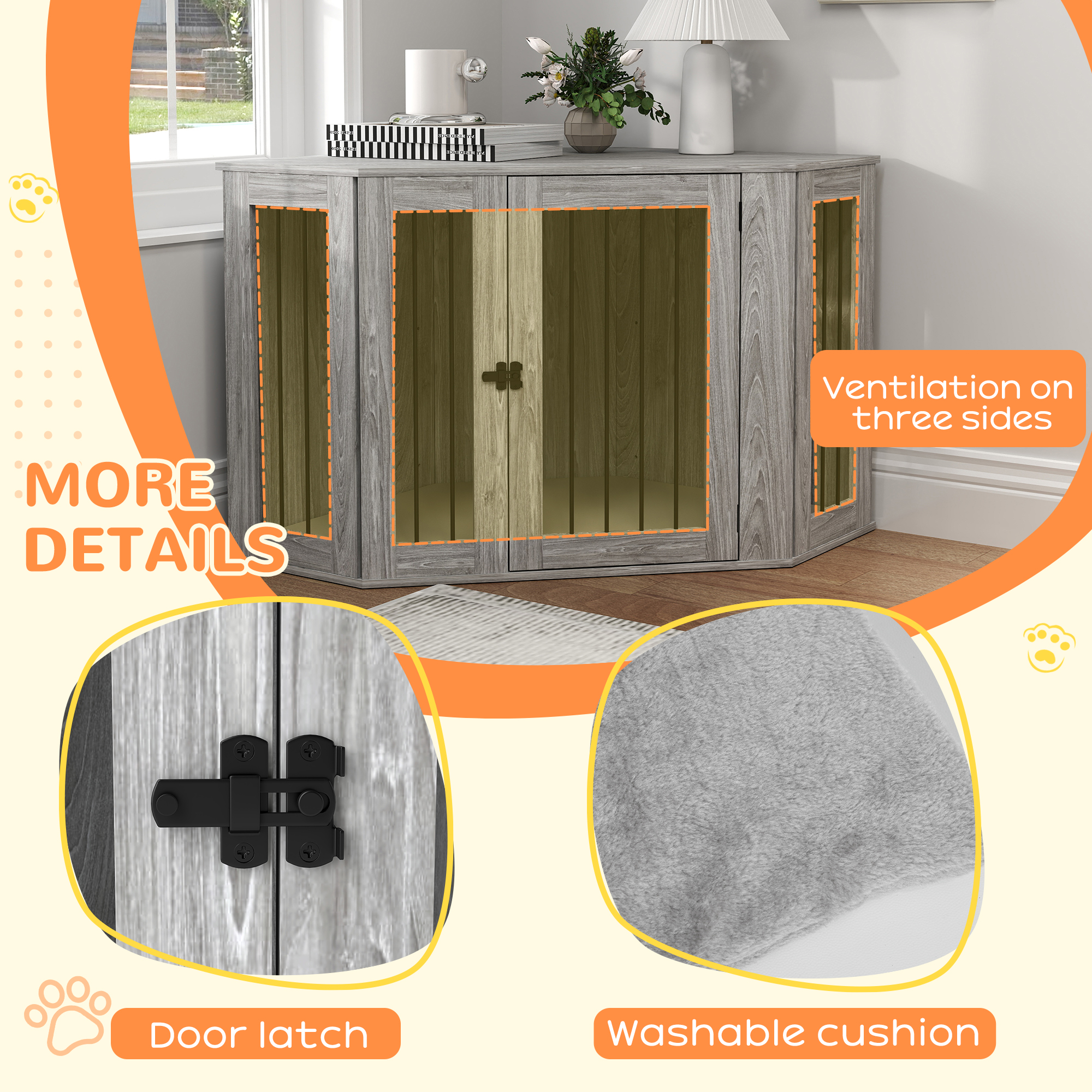Dog Cage Furniture Side Table With Soft Cushion, 122 X 61 X 71 Cm detail photo 5