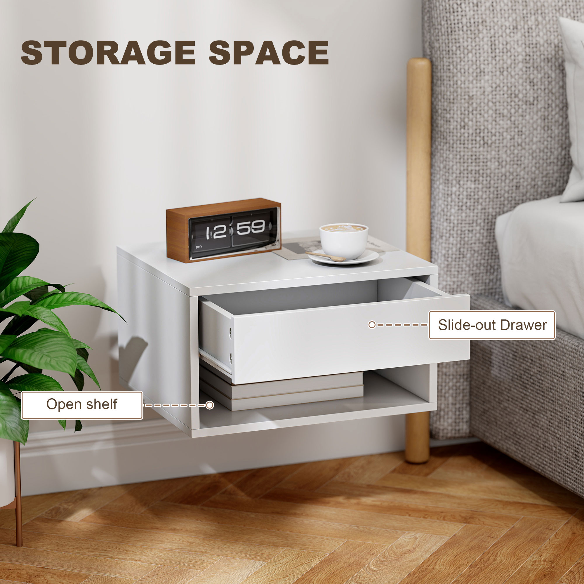 Set Of Two Floating Bedside Tables-White — image 4