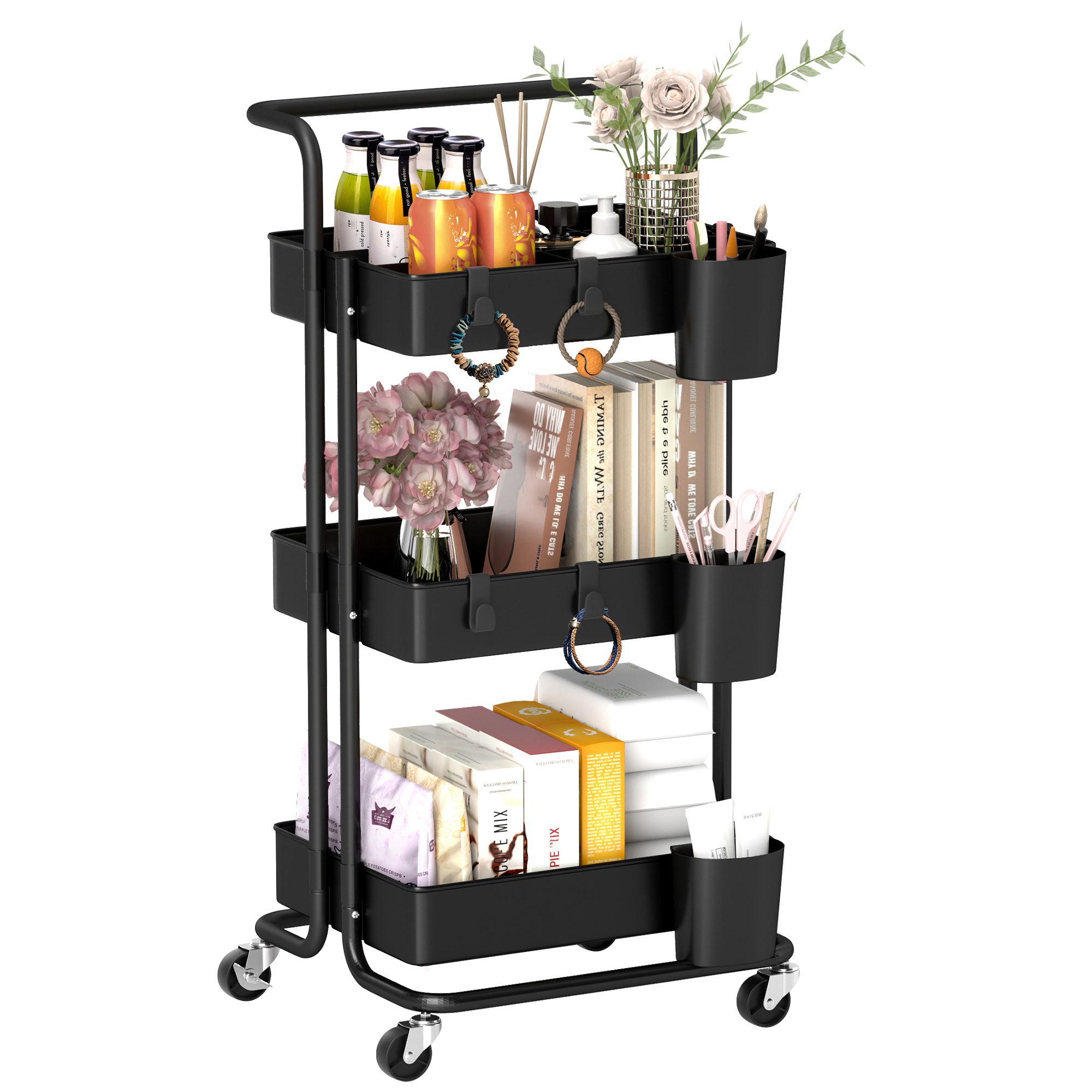 Three-Tier Home Trolley,with Handle And Wheels-Black — image 3