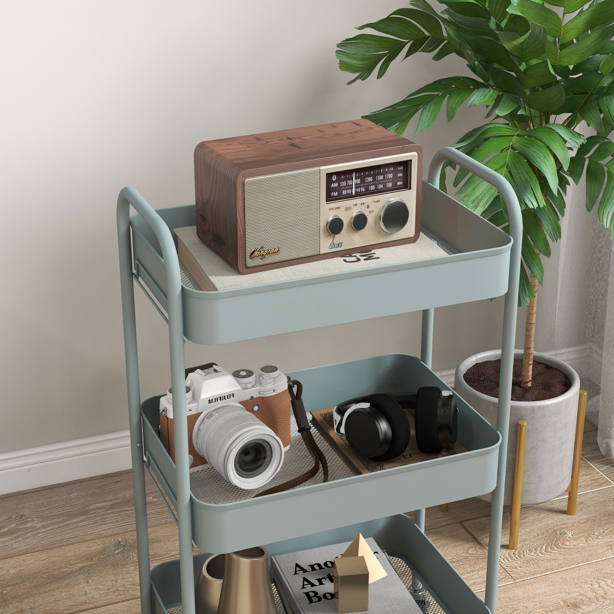 Three-Tier Steel Storage Trolley-Light Blue — image 2