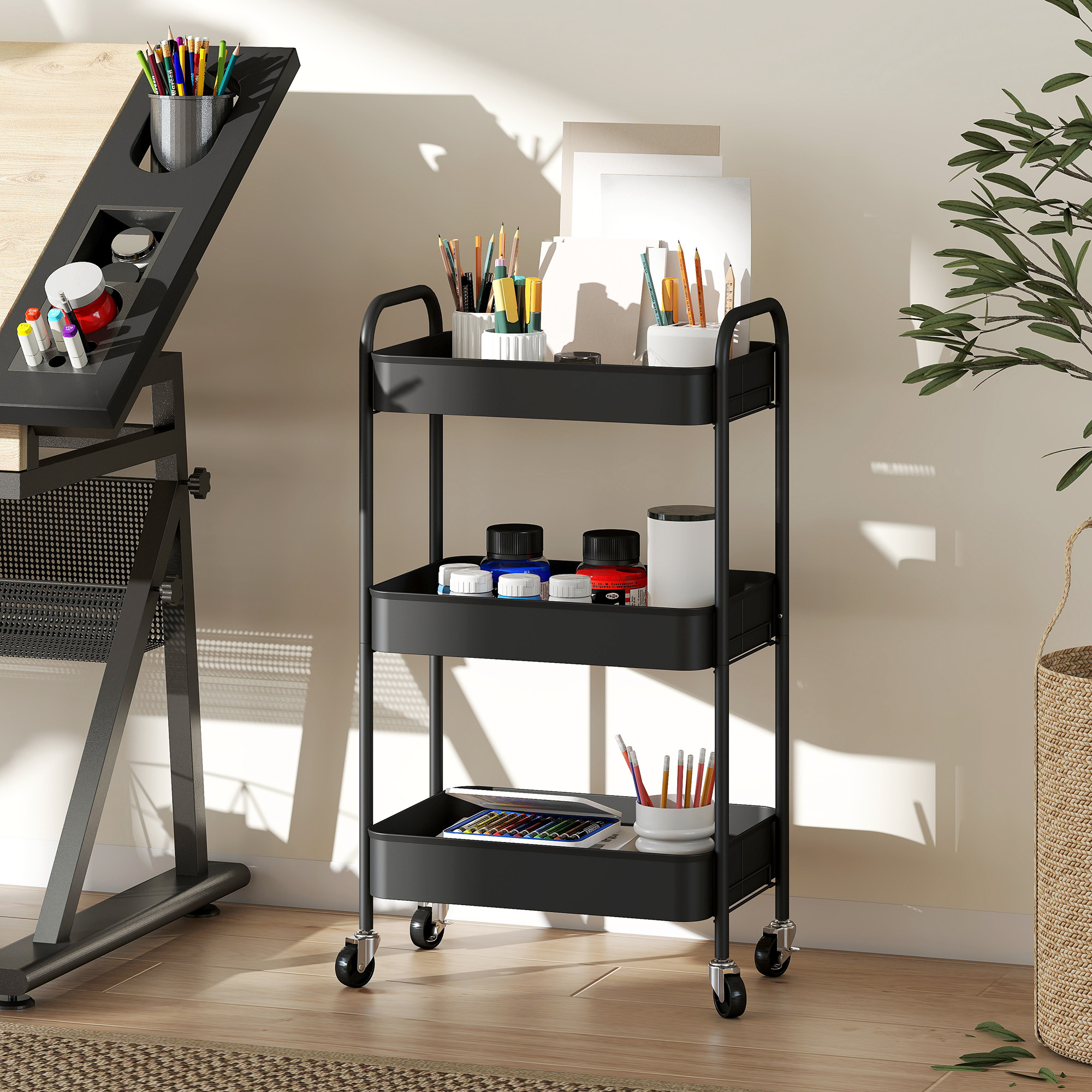 Three-Tier Steel Storage Trolley-Black — image 2