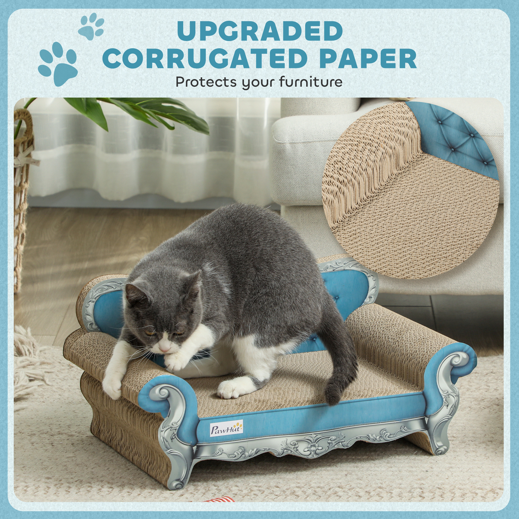 2-in-1 Cat Scratcher With Catnip For Indoor Cats,Light Blue